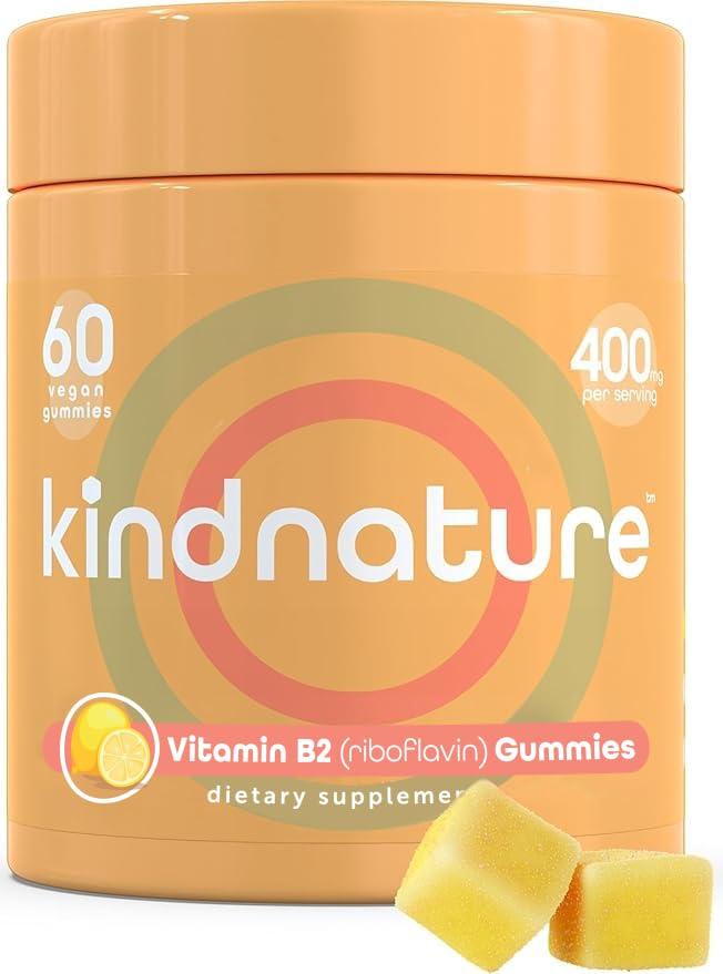 kindnature Kind Nature Vitamin B2 Gummies - Riboflavin 400mg Supplement for Kids & Adults - Non-GMO, Soy & Gluten-Free, Vegan Chewable Gummies (30 Day Supply)