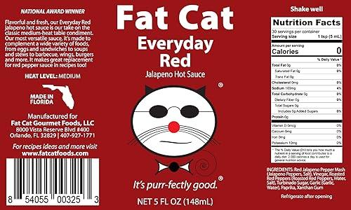 FAT CAT GOURMET CONDIMENTS AND HOT SAUCES IT\'S PU Everyday Red Jalapeno Pepper Hot Sauce by Fat Cat Gourmet | All Natural | Flavorful, Fresh and Versatile | Enhances Everyday Foods | Medium Heat | Gluten Free, Vegan & Keto Friendly | 1 Bottle