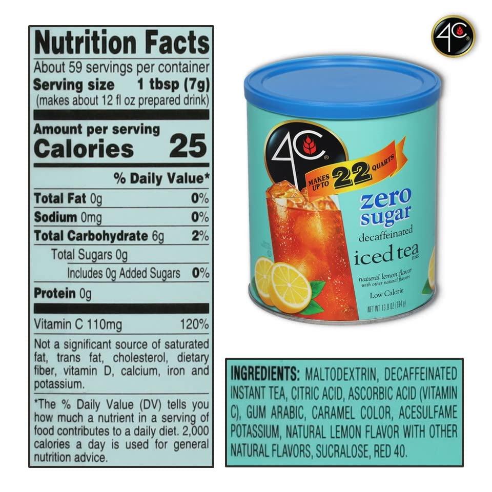4C 4C Light Powdered Drink Mix Cannisters, Zero Sugar Decaffeinated Iced Tea 3 Pack, 22 Quarts, Family Sized Cannister, Low Calorie, Thirst Quenching Flavors
