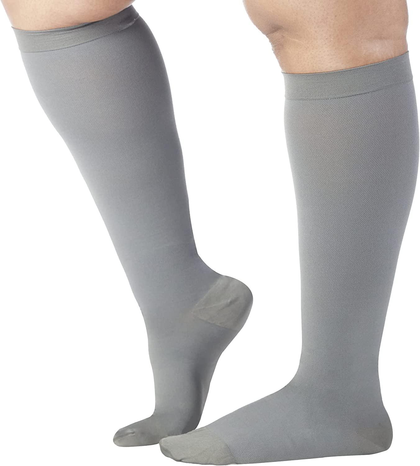 Mojo Compression Socks Compression Socks for Women and Men 20-30mmHg Knee High - Opaque Graduated Support Compression Stockings for Swelling, Lymphedema, Nursing - Grey, Large - AB201