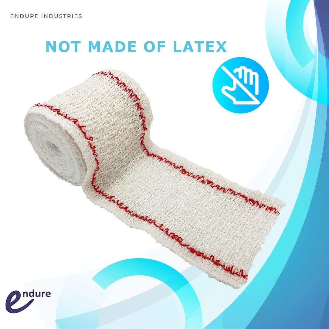 Endure Industries Endure Crepe Cotton Bandage, Elastic Bandage, Pack of 6, Durable Compression Stretched Bandage with Hook and Clips Closure (2 Inches Width x 5 Yards Length)