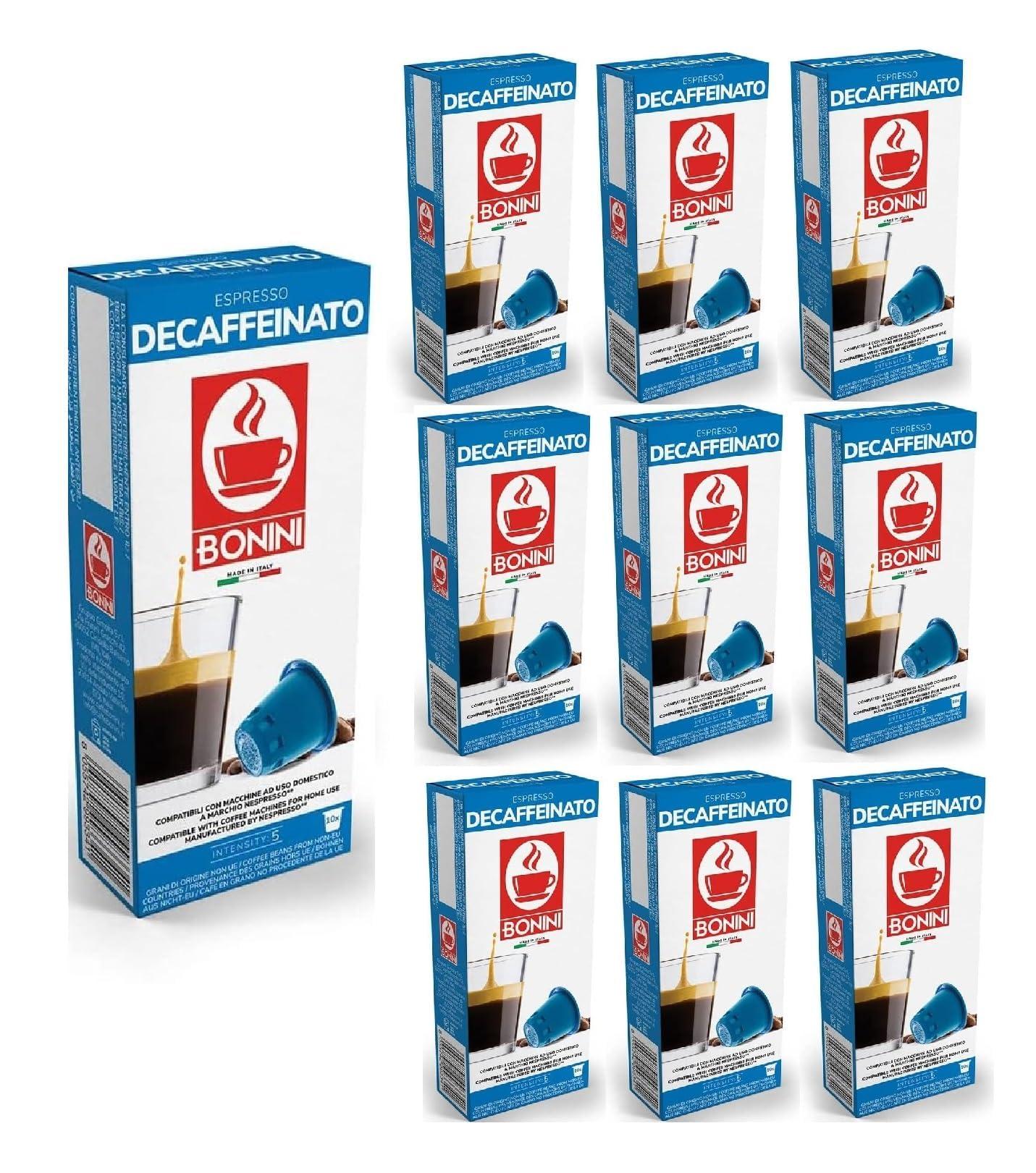 Caff Tiziano Bonini Bonini DECAF Coffee Pods, 10 Packs Decaffeinated Capsules/Pods. Each Pack 10 Pods Total 100 Pods. 100% Italian coffee
