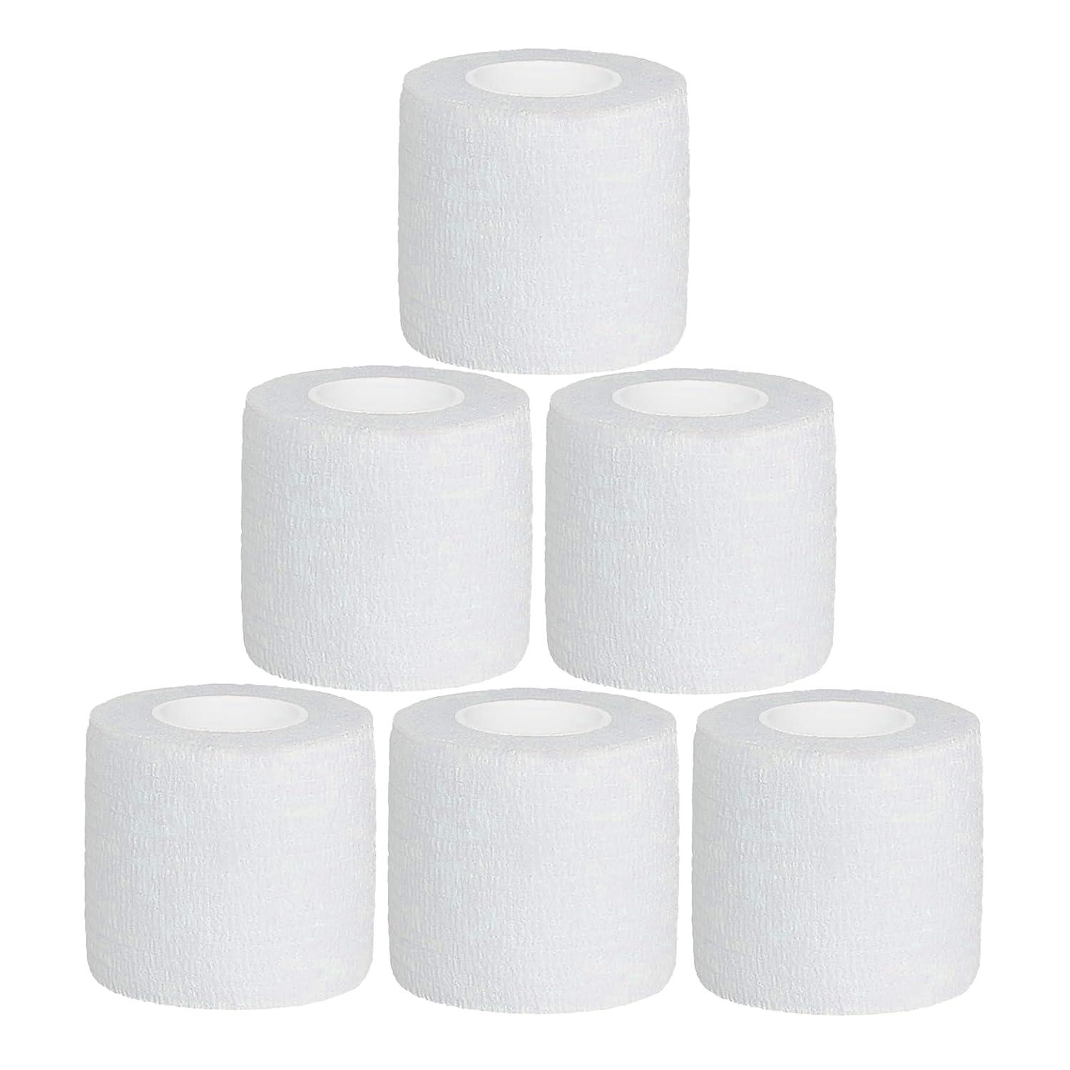 Baisunt Baisunt 6 Pack 2 Inches Cohesive Bandage Self Adhesive Wrap Elastic Self Adherent Vet Wrap Breathable Self Stick Tape for Wrist, Ankle, Sports, Tatoo Wrap(5 Yards, White)