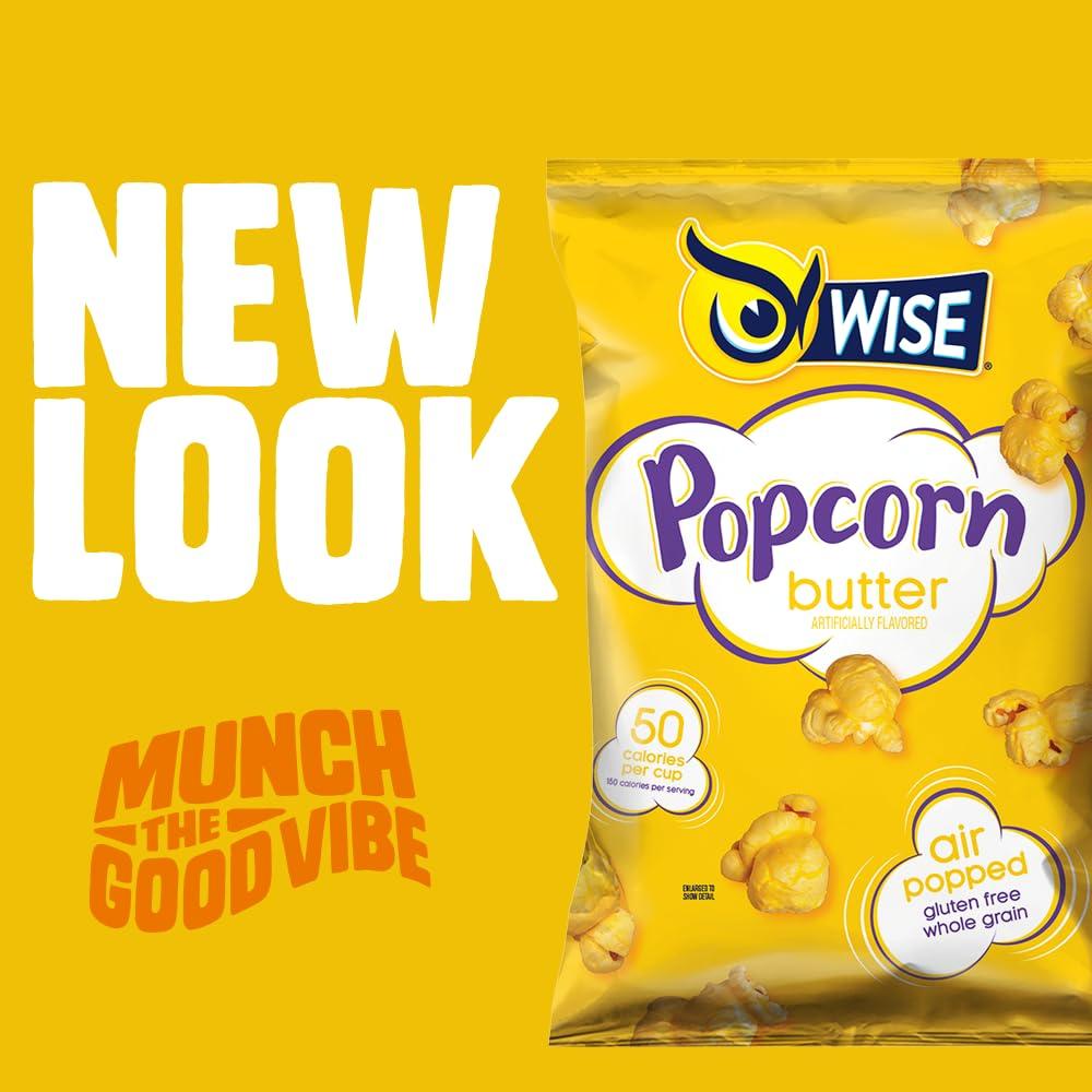 Wise Wise Snacks Popcorn, Butter, 6 Ounce (10 Count), Gluten Free, Whole Grain, Air Popped
