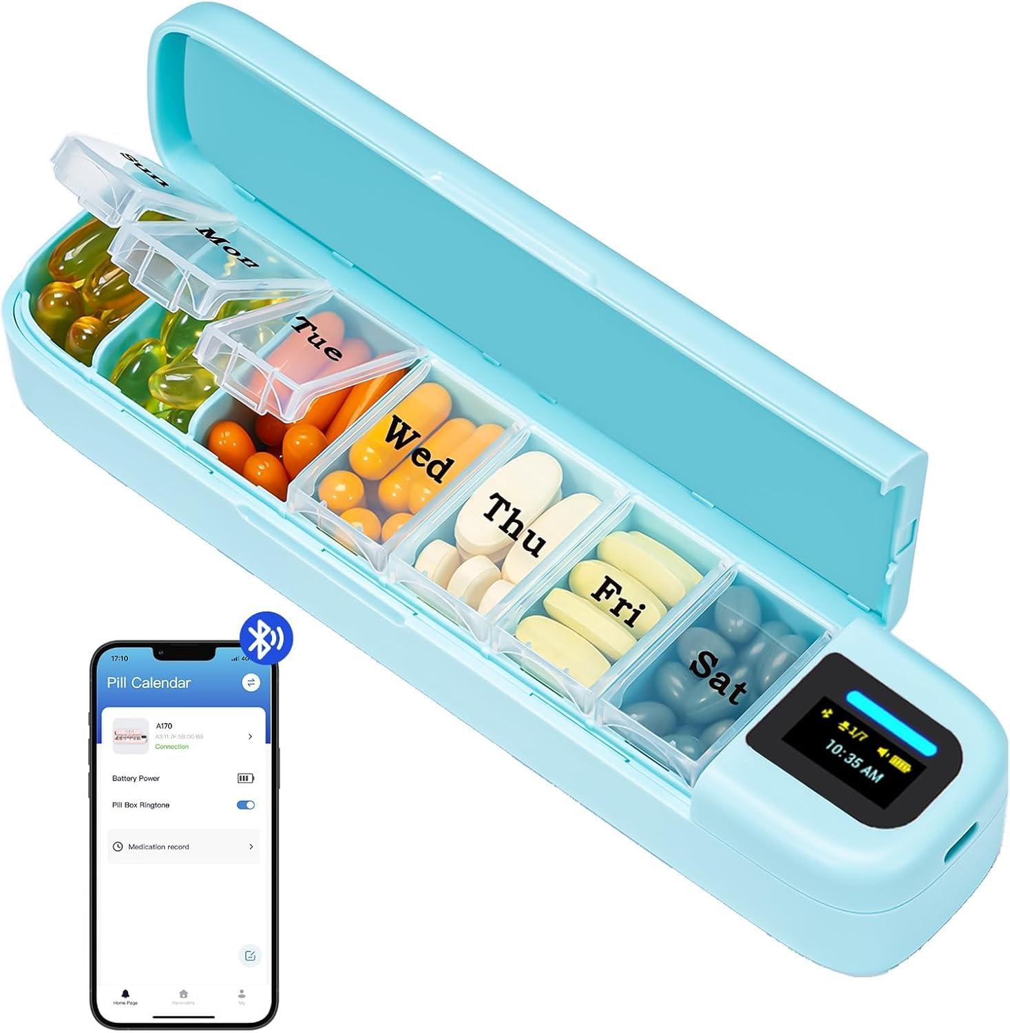 Daviky Daviky Smart Pill Organizer with Alarm, Bluetooth Daily Once a Day Pill Box 7 Day with APP, Weekly Travel Pill Case, Portable Pill Reminder for Medicines, Supplements and Vitamins(Green)