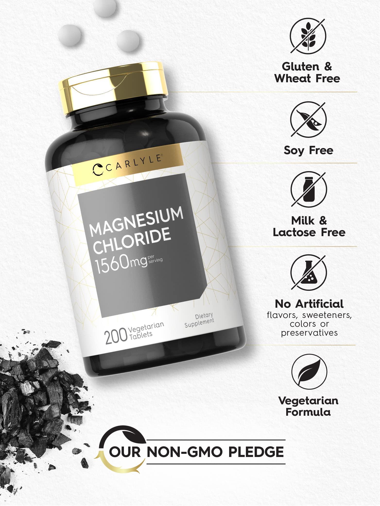Carlyle Carlyle Magnesium Chloride | 1560mg | 200 Tablets | Cloruro de Magnesio Supplement | Vegetarian, Non-GMO, and Gluten Free Formula