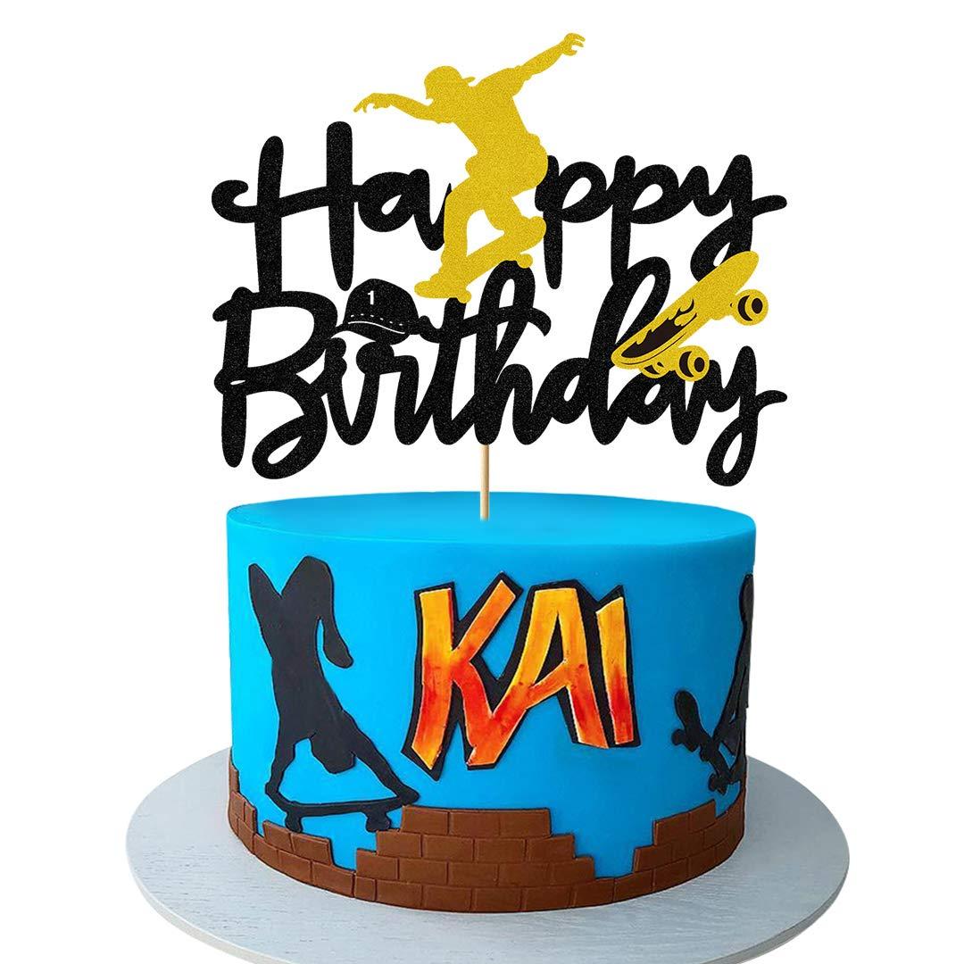 Glorymoment Glorymoment Skateboard Happy Birthday Cake Topper, Skateboard Cake Topper for boy Girl Birthday, Happy Birthday Cake Topper for Skateboard Sport Theme Birthday Party Cake Decorations (6.7’’x5.27’’)