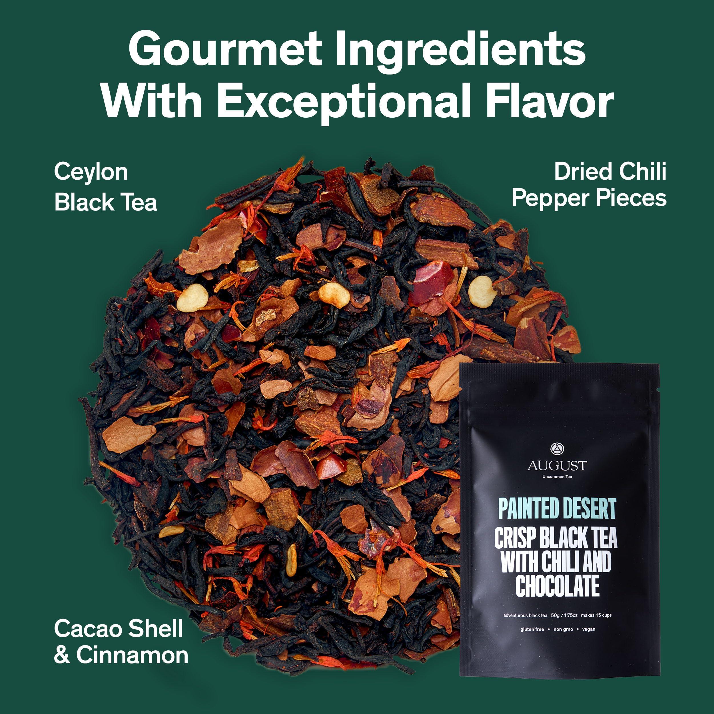 August Uncommon Tea August Uncommon Loose Leaf Tea Painted Desert Chili & Chocolate Black Tea Hot & Iced Tea Natural 1.8 oz Bag (50g) makes 15-30 Cups