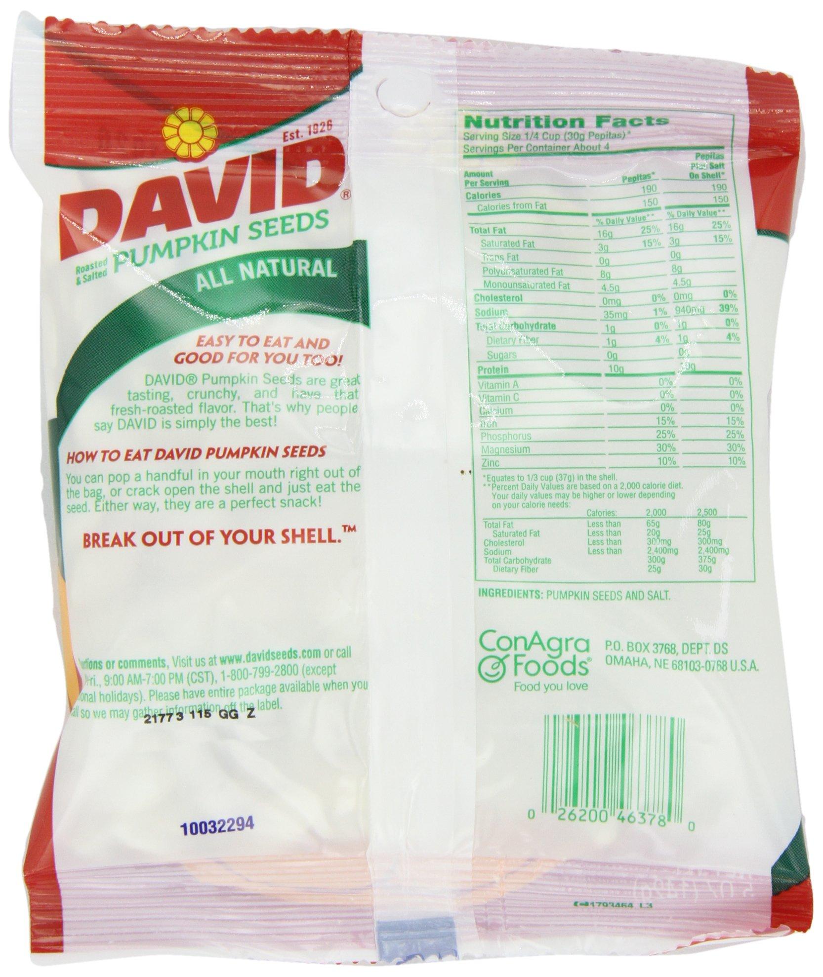 DAVID Seeds DAVID Seeds Salted and Roasted Pumpkin Seeds, Keto Friendly Snack, 5 OZ Bags, 12 Pack