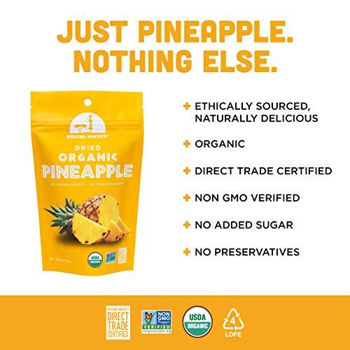 Mavuno Harvest Mavuno Harvest Pineapple Dried Fruit Snacks | Organic Dried Pineapple Chunks| Gluten Free Healthy Snacks for Kids and Adults | No Sugar Added, Vegan, Non GMO, Direct Trade | 2 Ounce, Pack of 3