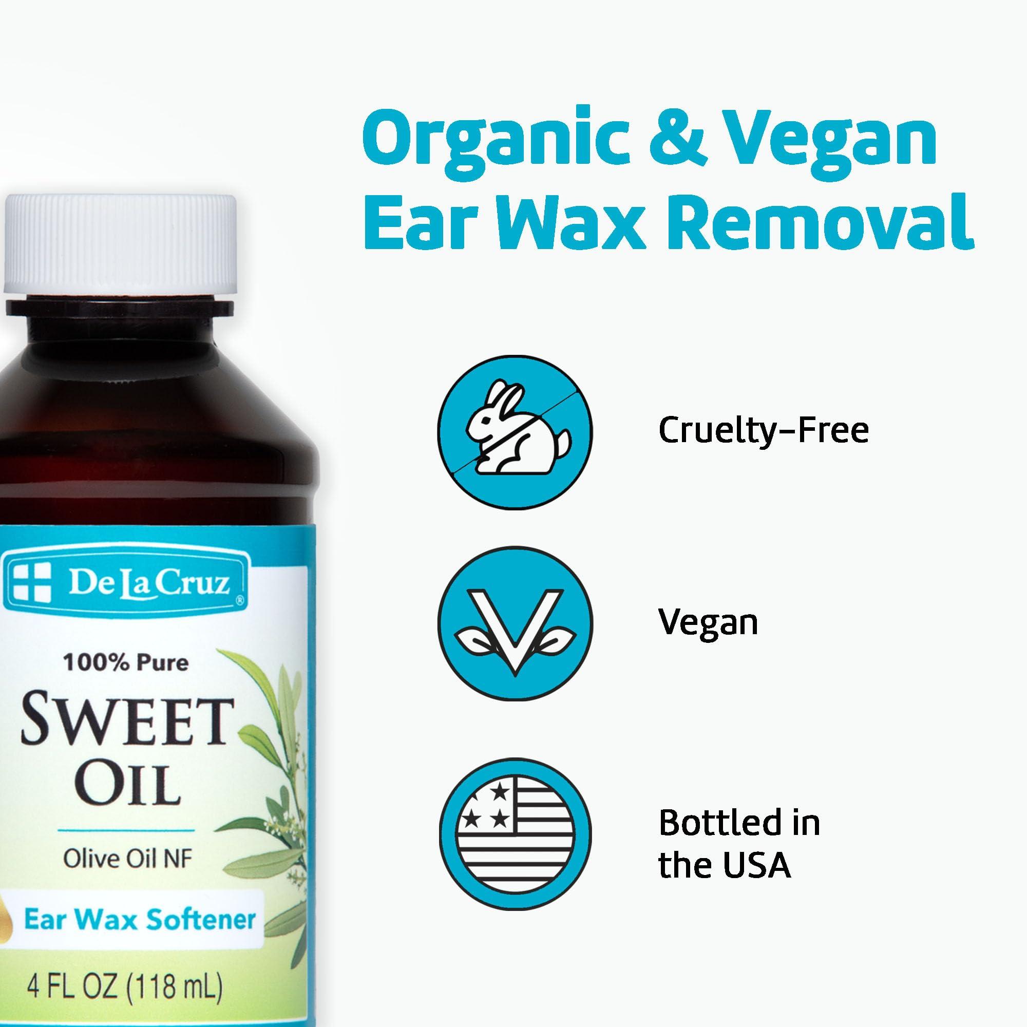 De La Cruz De La Cruz 100% Pure Sweet Oil for Ears - All Natural and Gentle Ear Wax Softener - Refill 4 Fl OZ