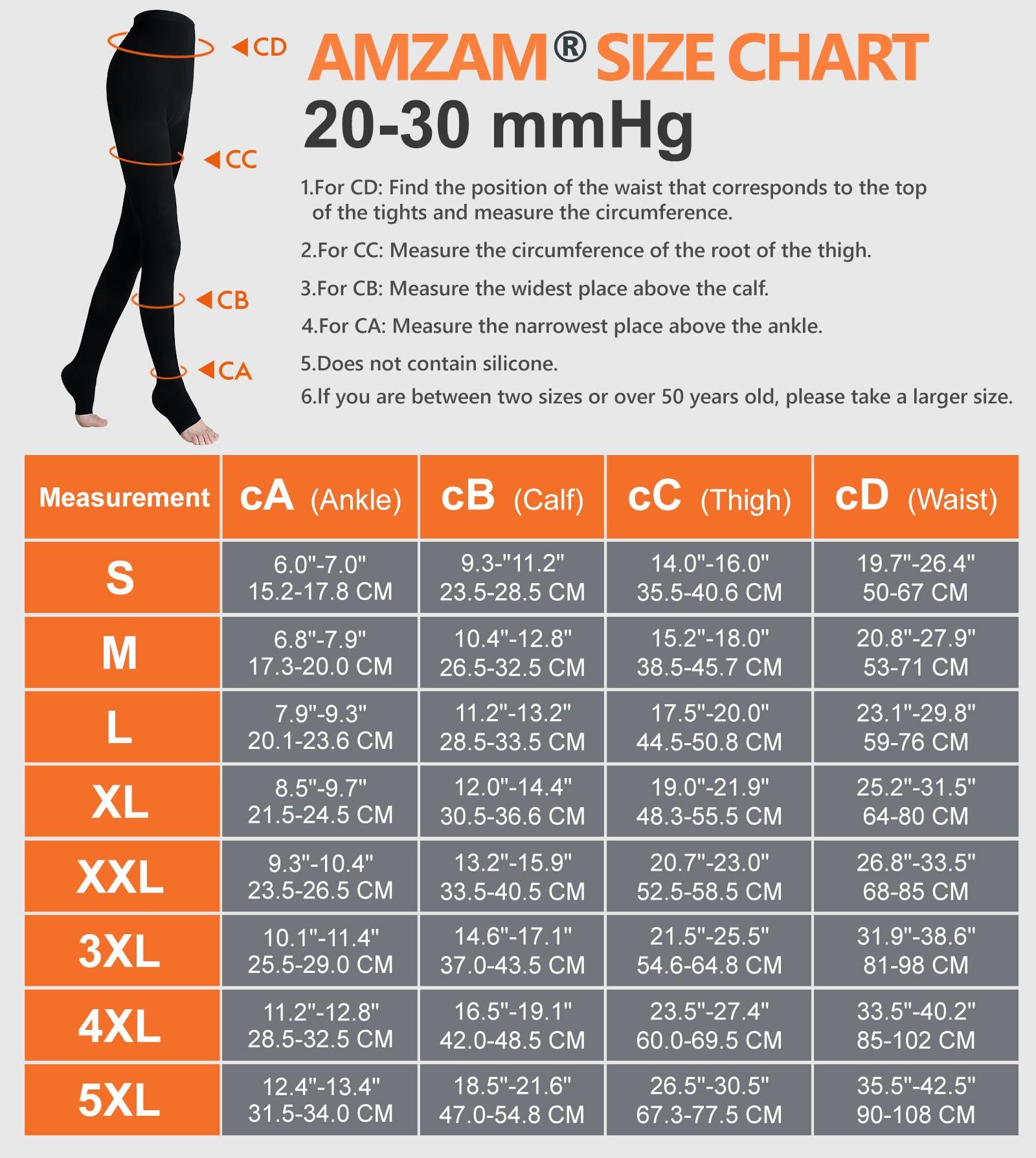 AMZAM AMZAM Medical Compression Pantyhose for Women Men, 20-30 mmHg Graduated Compression Tights, Opaque Toeless Compression Stockings Waist High Support Tights for Edema, Varicose Veins, DVT,Black XXL