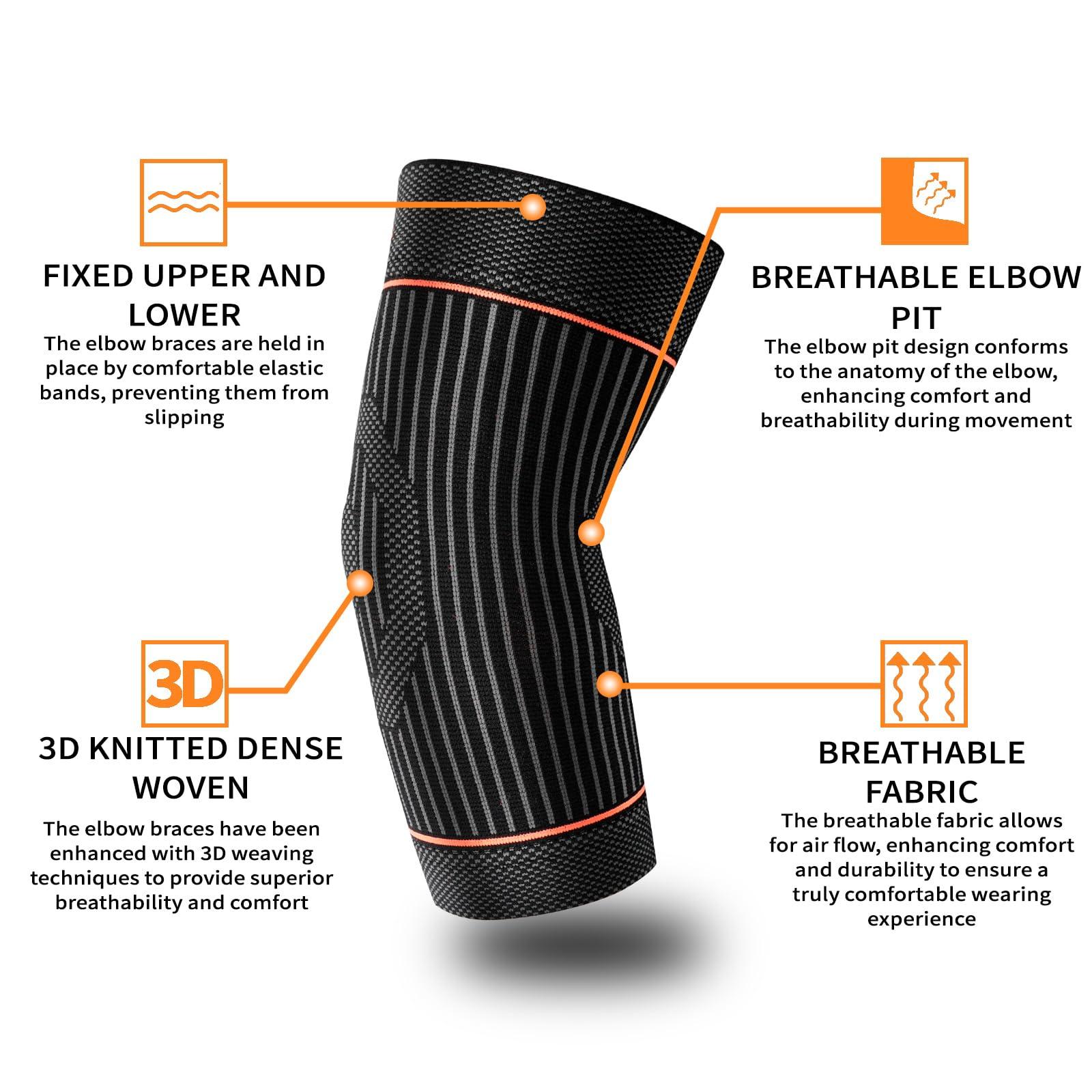Vlela Tennis Elbow Sleeve,Elbow Compression Sleeve, Elbow Brace For Tendonitis and Tennis Elbow,Golfers, Arthritis, Bursitis. Elbow Pain Relief,Weightlifting, Fit for Men & Women (Orange, X-Small)