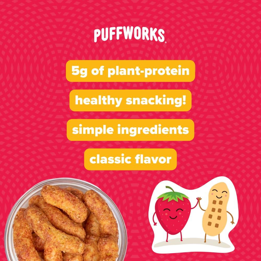 Puffworks Puffworks Strawberry PBJ Organic Peanut Butter Puffs, 1.2 Ounce (Pack of 6), Plant-Based Protein Snack, Gluten-Free, Vegan, Kosher