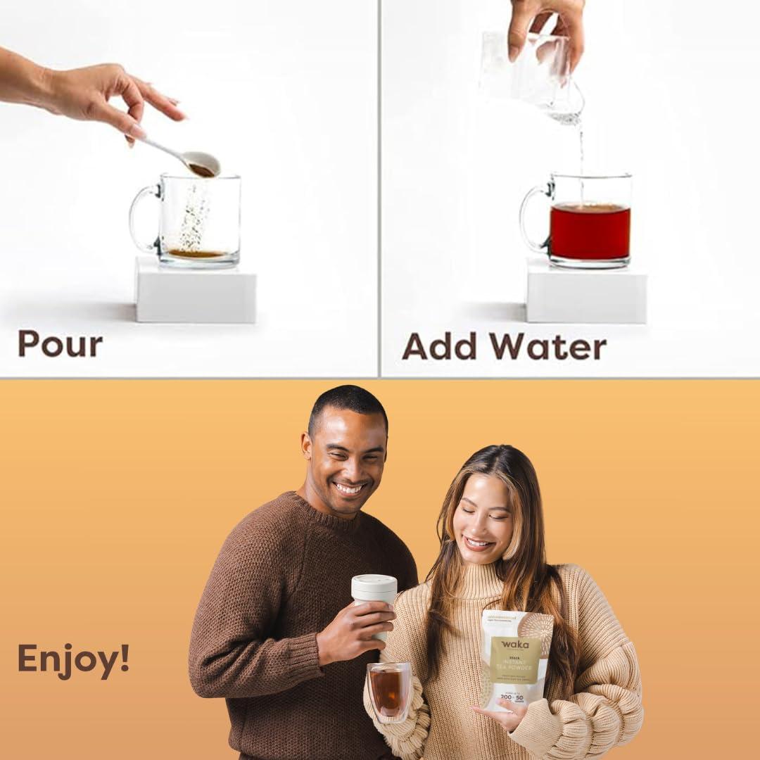 Waka Coffee Waka Instant Black Tea Mix, Classic - 100% Tea Leaves, No Additives, Unsweetened Tea Powder for 50 Quarts or 200 Cups Easy and Quick Hot or Iced Teas (4.5oz)