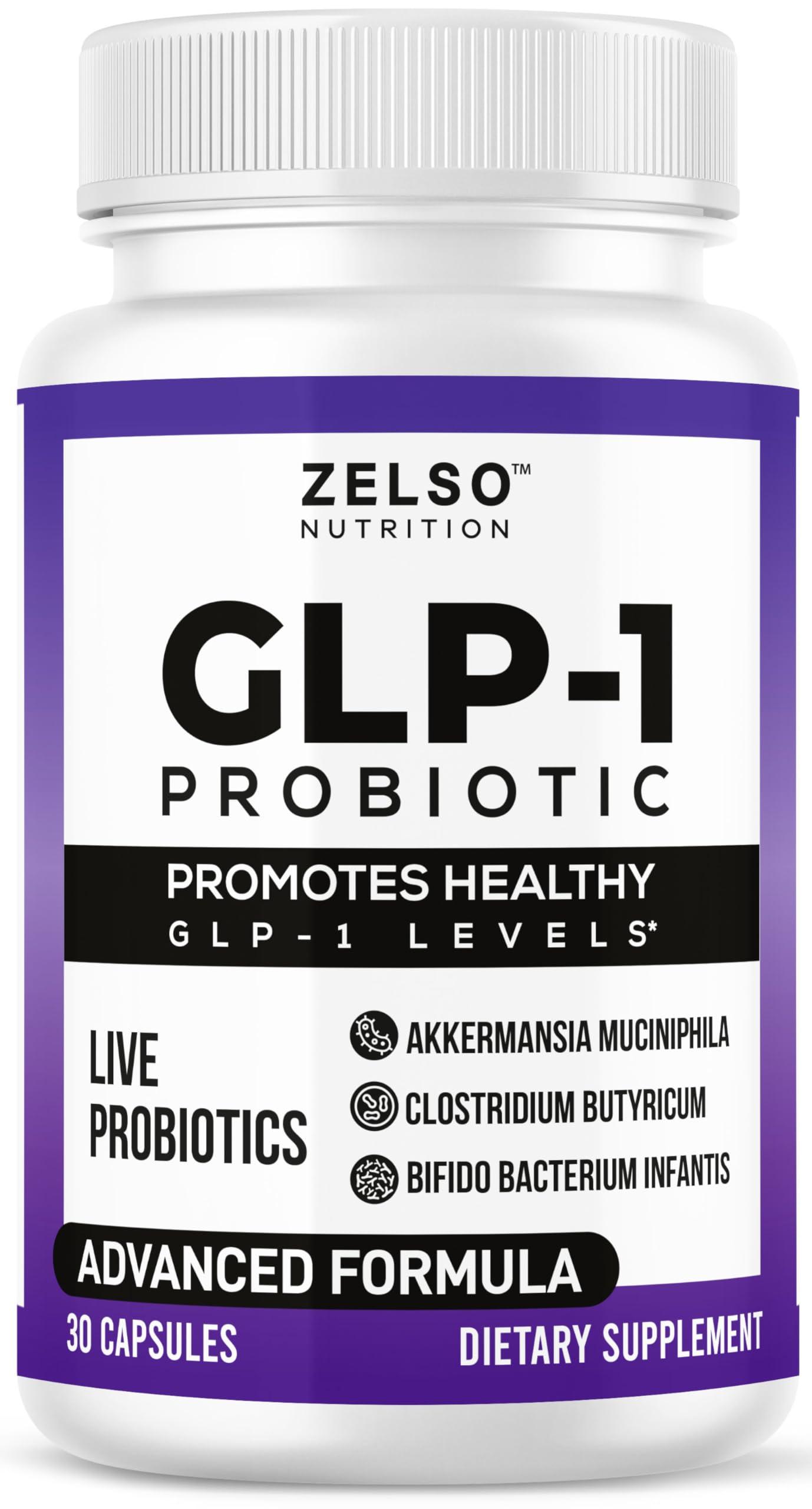 ZELSO GLP-1 Probiotic with Akkermansia Muciniphila - Curbs App & Promotes Feeling of Fullness - Gut Health Support with GLP 1 Live Probiotics, 500M CFU Multi-Strain Probiotic + Prebiotic GLP1 Naturally Plus