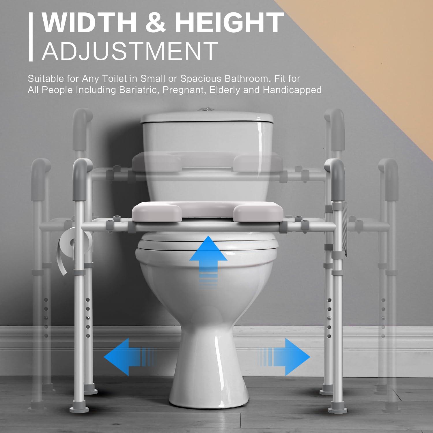 Agrish Agrish Raised Toilet Seat with Handles - Width and Height Adjustable Padded Toilet Seat Risers for Seniors, Bariatric, Handicap, Heavy Duty 350lbs Raised Toilet Seat, Fit Any Toilet