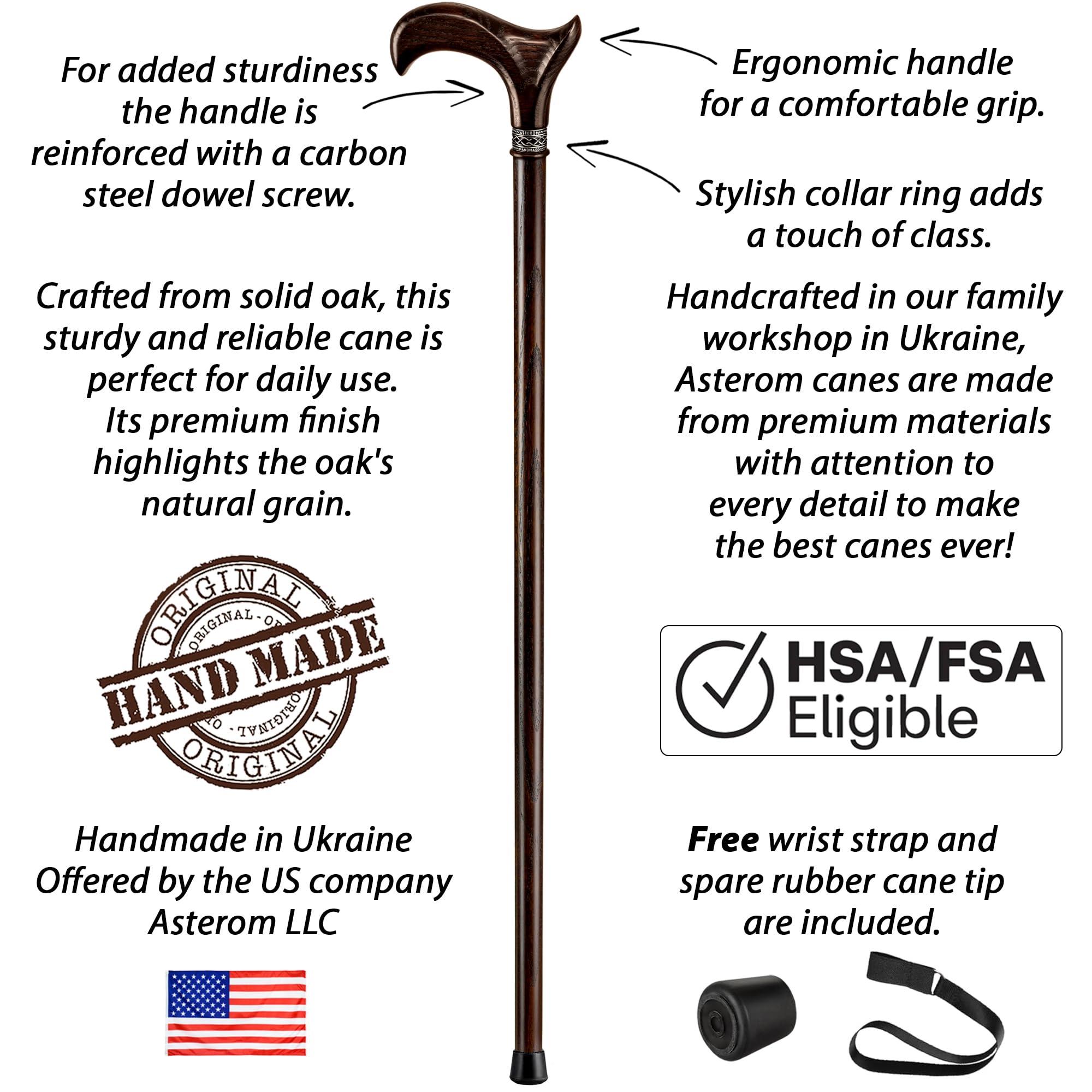 Asterom Asterom Walking Cane - Handmade, Ergonomic, Canes for Men - Wooden Walking Sticks for Seniors, Unique, Cool (Walnut, 39 Inches)