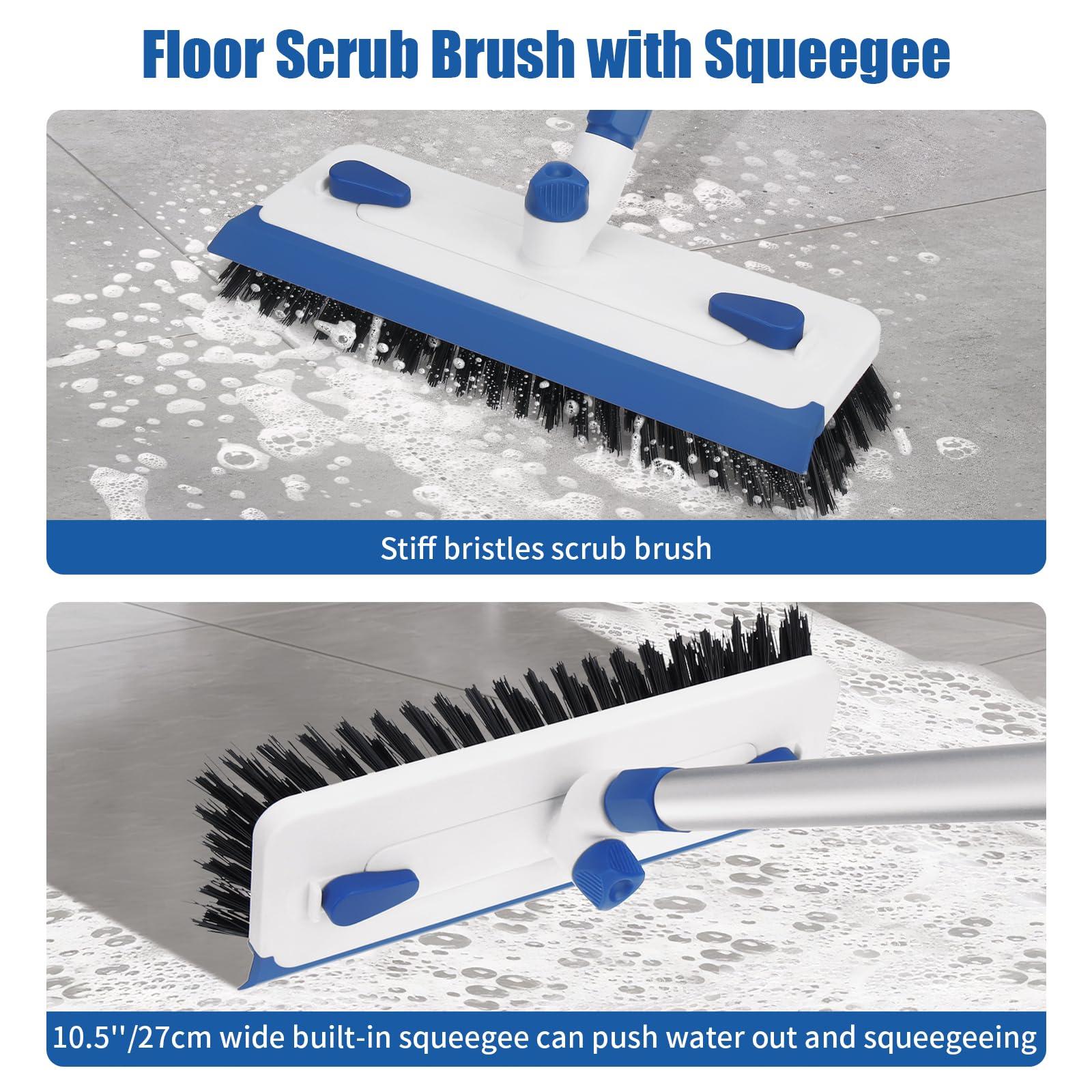 Qaestfy Qaestfy Floor Grout Scrub Brush with Squeegee 3 in 1, 55\'\' Extendable Long Handle Floor Scrubber Cleaner Brush for Scrubbing Deck, Tile, Garage Floor, Patio, Concrete, Rug, Shower Bathroom