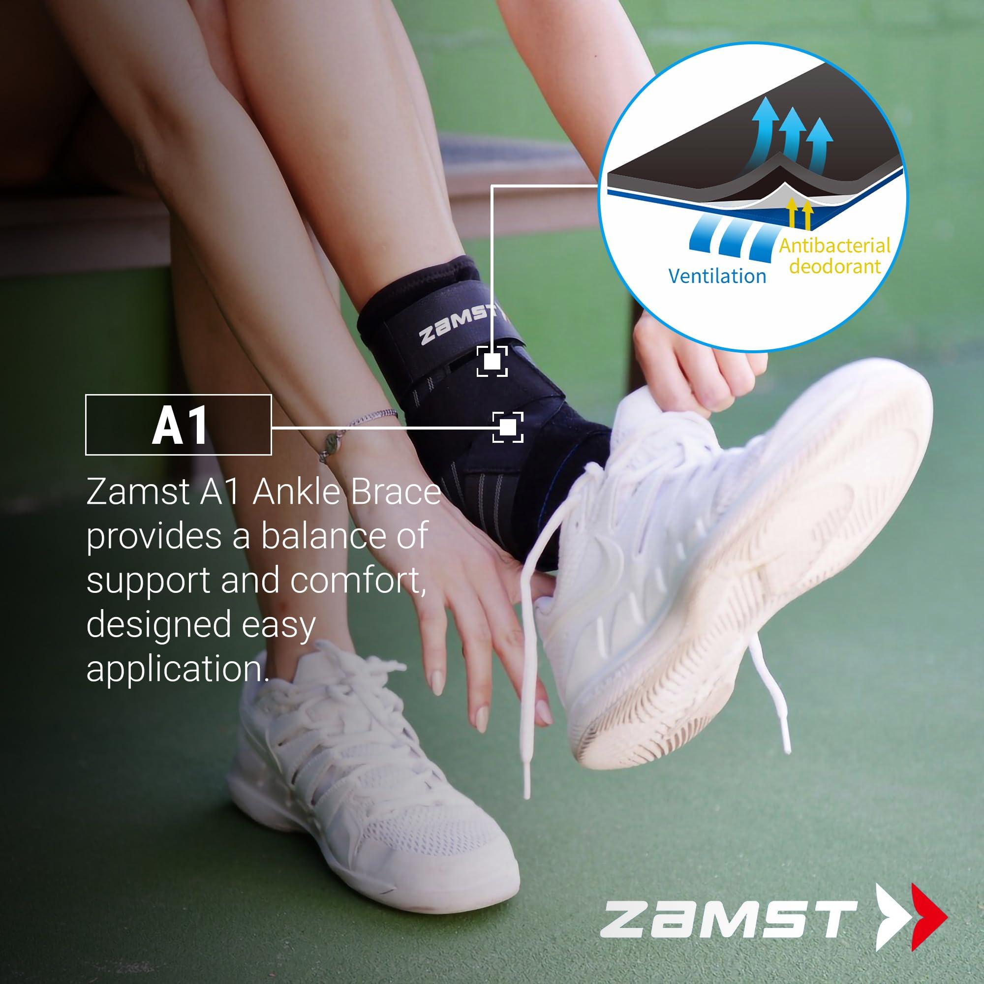 Zamst Zamst A1 Sports Ankle Brace with Adjustable Three Way Straps For Moderate (Grade II) Lateral Ankle Sprain-for Basketball, Volleyball, Football, Lacrose, Tennis, Pickleball-Black, Left, Medium