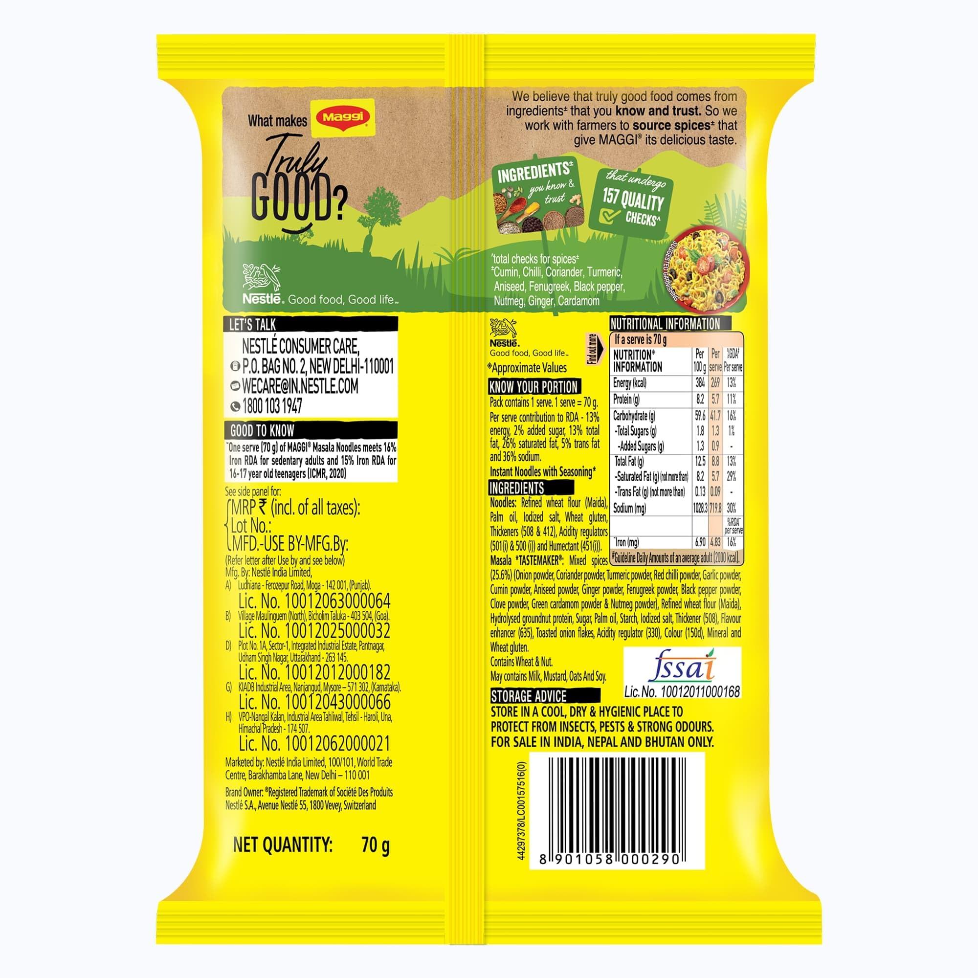 Maggi Maggi 2 Minutes Noodles Masala, 70 grams pack (2.46 oz)- 1 pack - Made in India