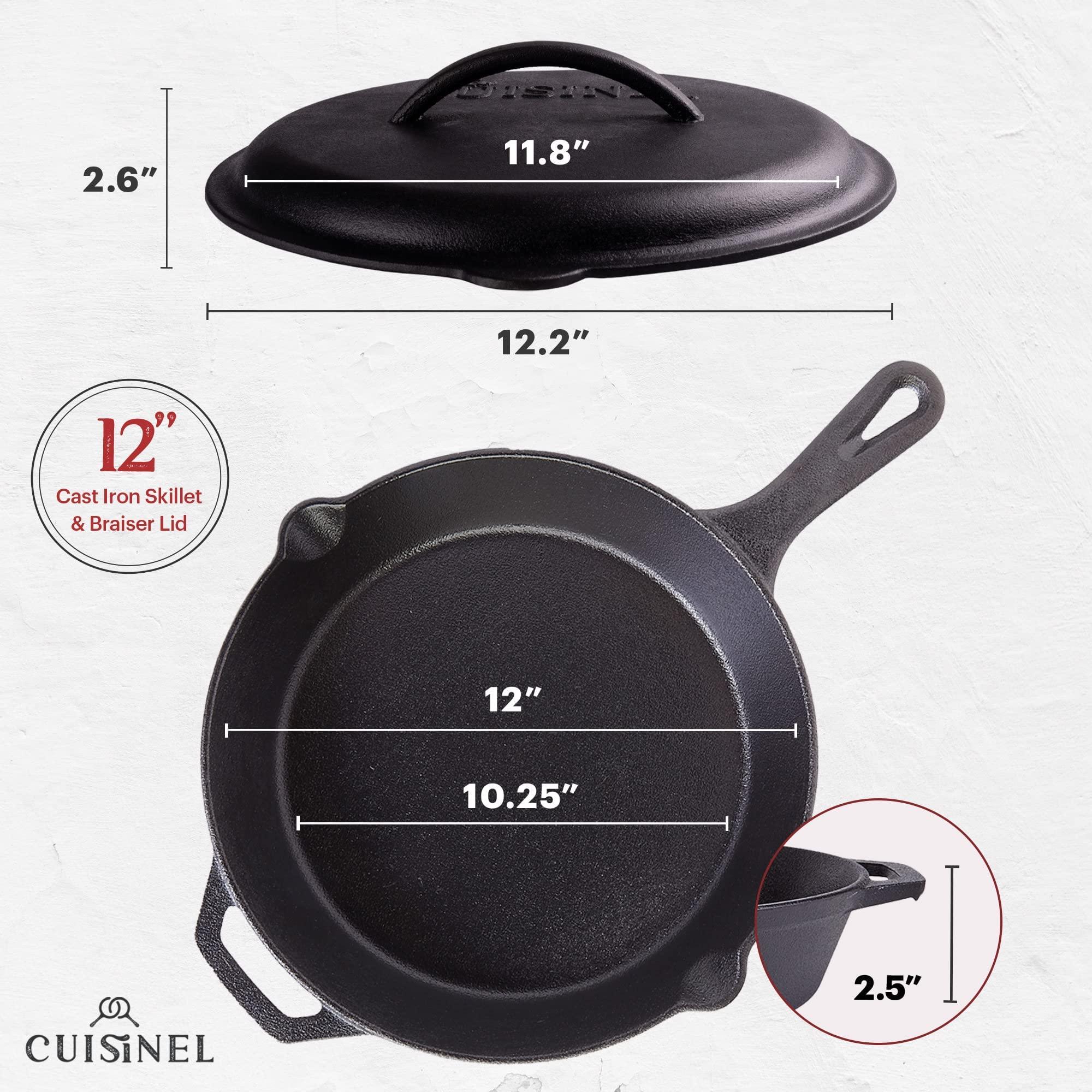 Cuisinel Cuisinel 12\"-inch Cast Iron Skillet with Lid + Ergonomic Chainmail Scrubber + Pan Scraper - Combination Cookware and Accessories