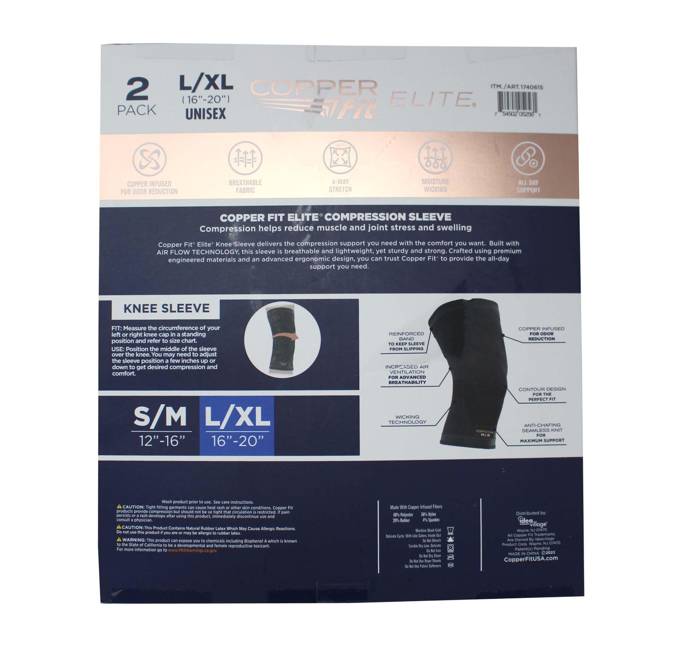 Copper Fit Copperfit Elite Air Knee Compression Support Knee Sleeve for Joint Pain and Arthritis Relief L/XL - 2 Pack, Large