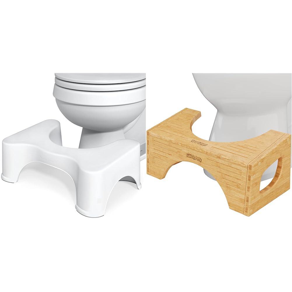 Squatty Potty Squatty Potty The Original Bathroom Toilet Stool, 7 Inch height, White & The Original Toilet Stool - Bamboo Flip, 7\" and 9\" Adjustable Heights, Brown