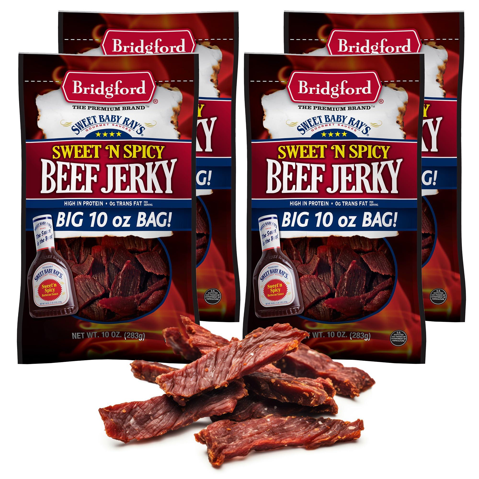 Bridgford Bridgford Sweet Baby Rays Beef Jerky Sweet N Spicy 10 oz Pack of 4 - High Protein Sweet and Spicy Beef Jerky for Your Dietary Preference - Ready-to-Eat Spicy Beef Jerky for On-the-Go Snacking