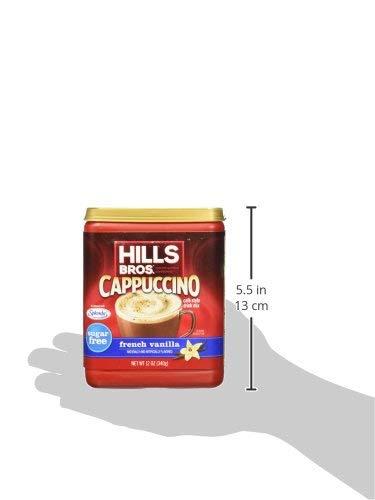 Hills Bros Hills Bros. Instant Cappuccino Mix, Sugar Free French Vanilla (12 Oz, Pack of 1) Convenient and Versatile, Instant Hot or Iced Coffee, Frothy & Rich Vanilla Flavor - Just Add Water