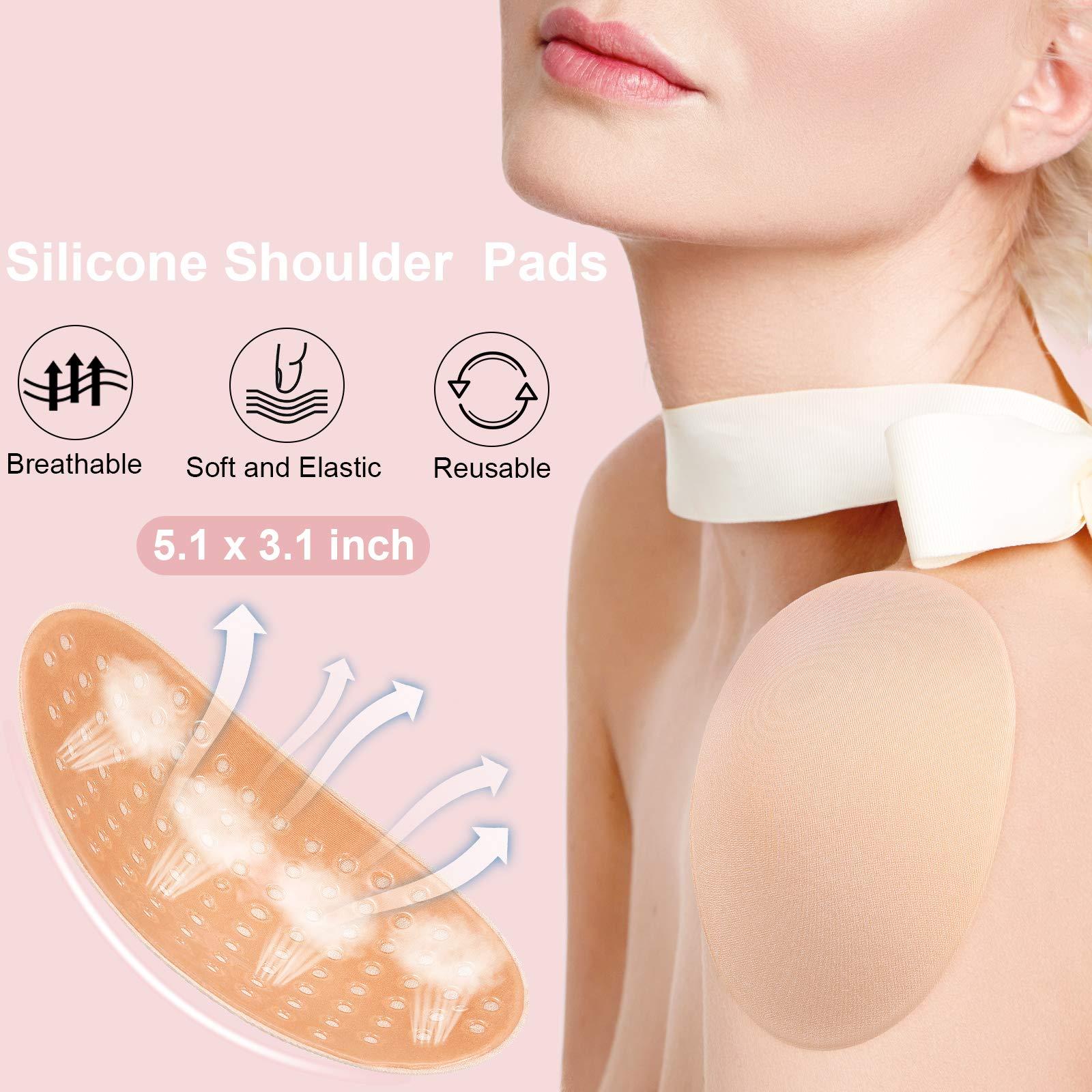 WILLBOND WILLBOND 4 Pairs Women Shoulder Pads Push up Soft Adhesive Silicone Shoulder Pads Anti Slip Enhancer Shoulder Pads for Women Clothing (Black, Flesh Color, Transparent, Transparent Flesh Color)