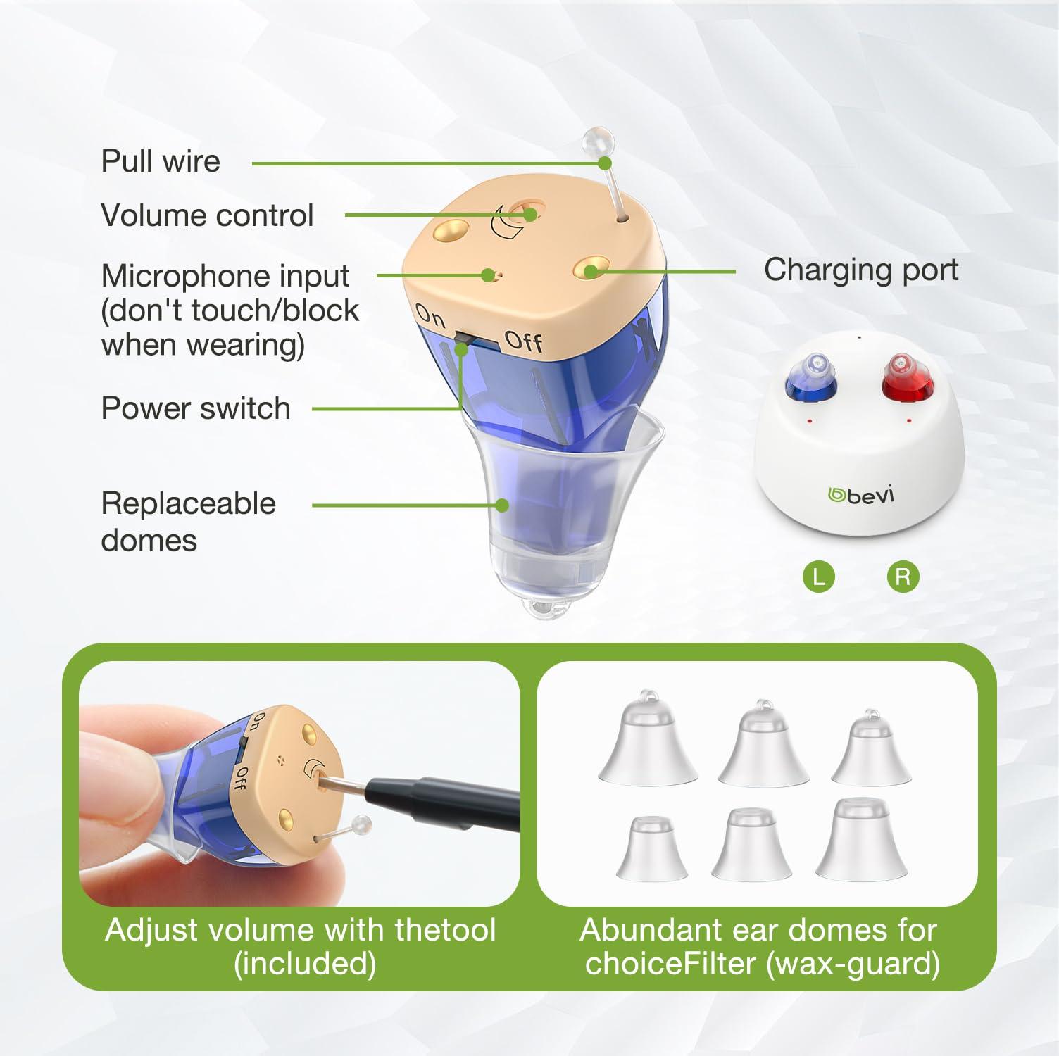 BEVI BEVI Rechargeable Hearing Aids for Adults Seniors, OTC Hearing Aids for Adults Seniors Rechargeable with Noise Cancelling, Invisible Hearing Aid Red Blue