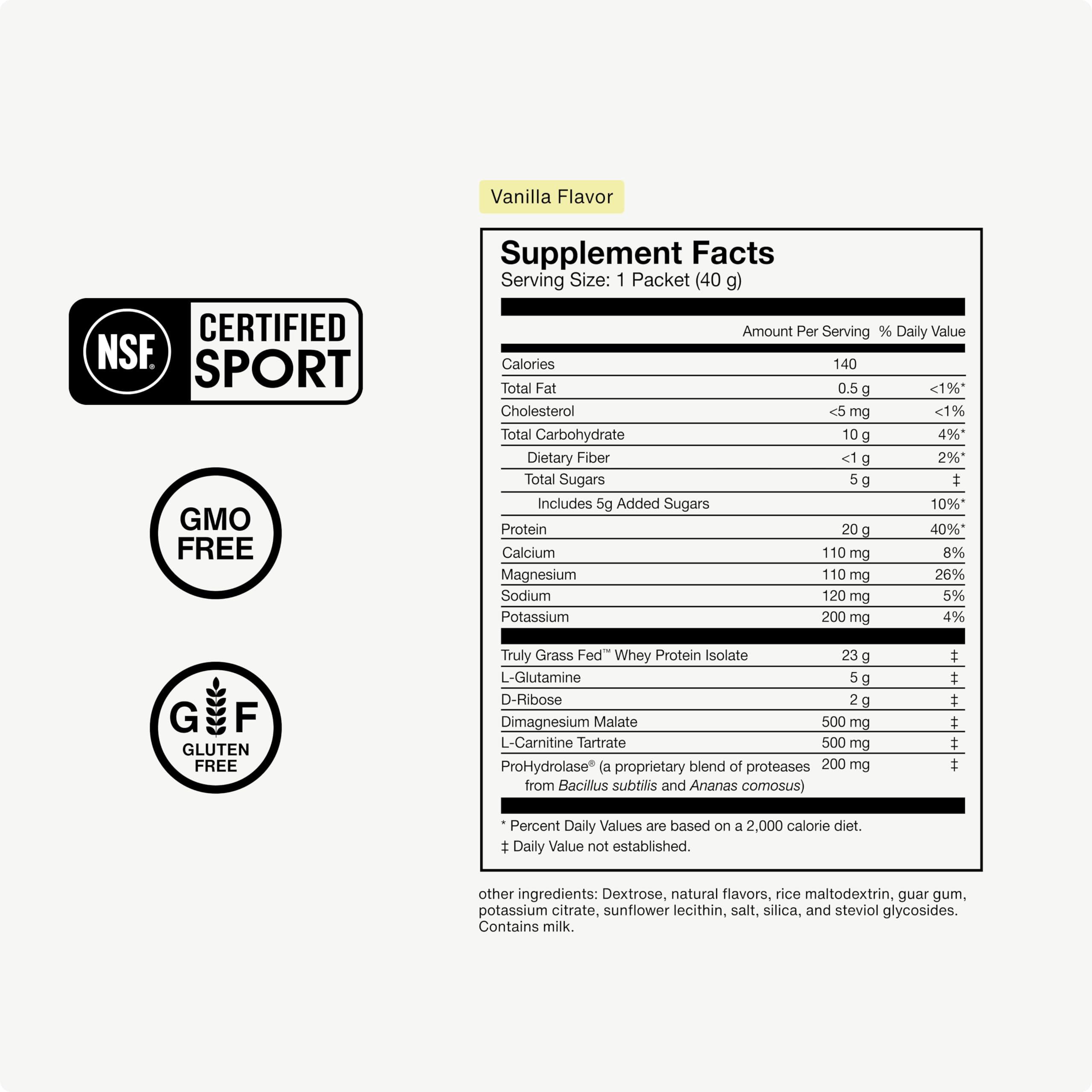 Momentous Momentous Recovery Grass-Fed Whey Protein Powder - 20g Post-Workout Whey Isolate Protein - NSF Certified, Gluten-Free, 15 Servings, Vanilla - Packaging May Vary