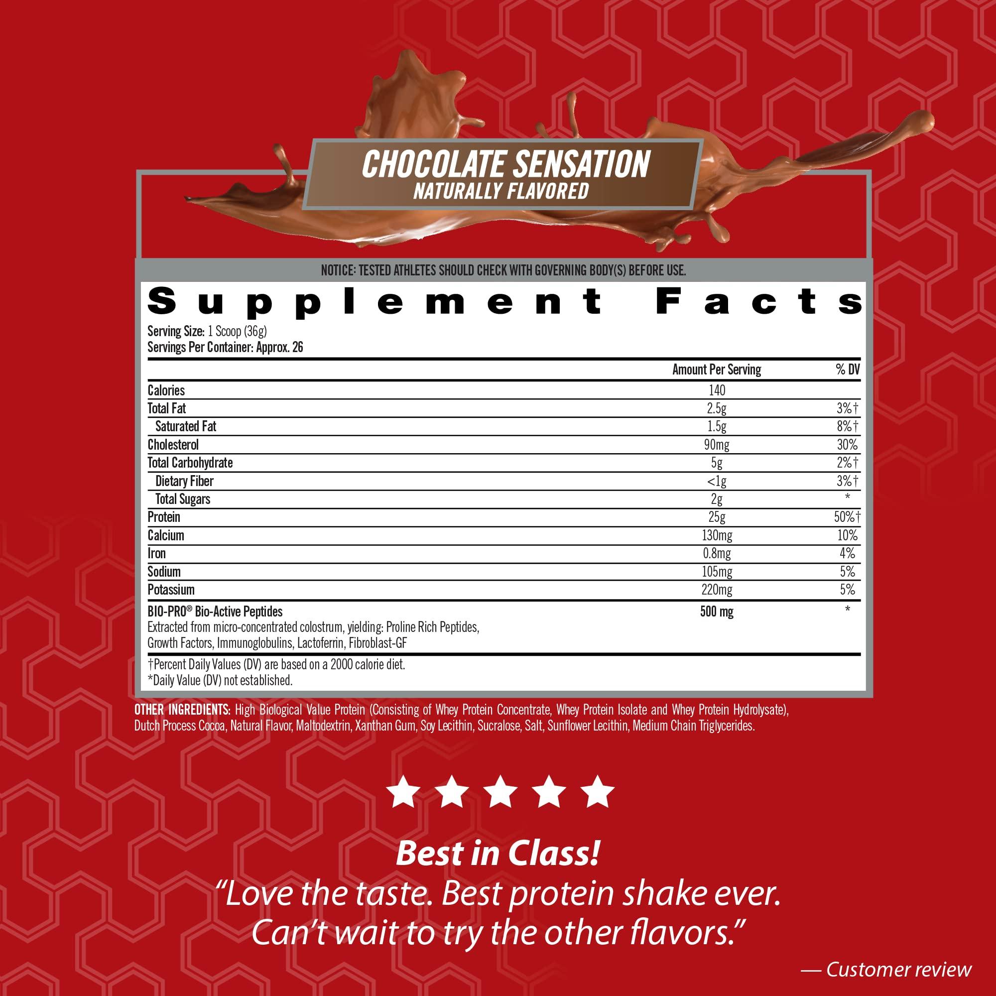 iSatori iSatori 100% Bio-Active Whey Protein, Muscle Growth & Recovery with Whey Isolate, Hydrolysate, Concentrate, BCAAs & Colostrum Peptides, 25g of Protein Per Serving - Chocolate Sensation (26 Servings)