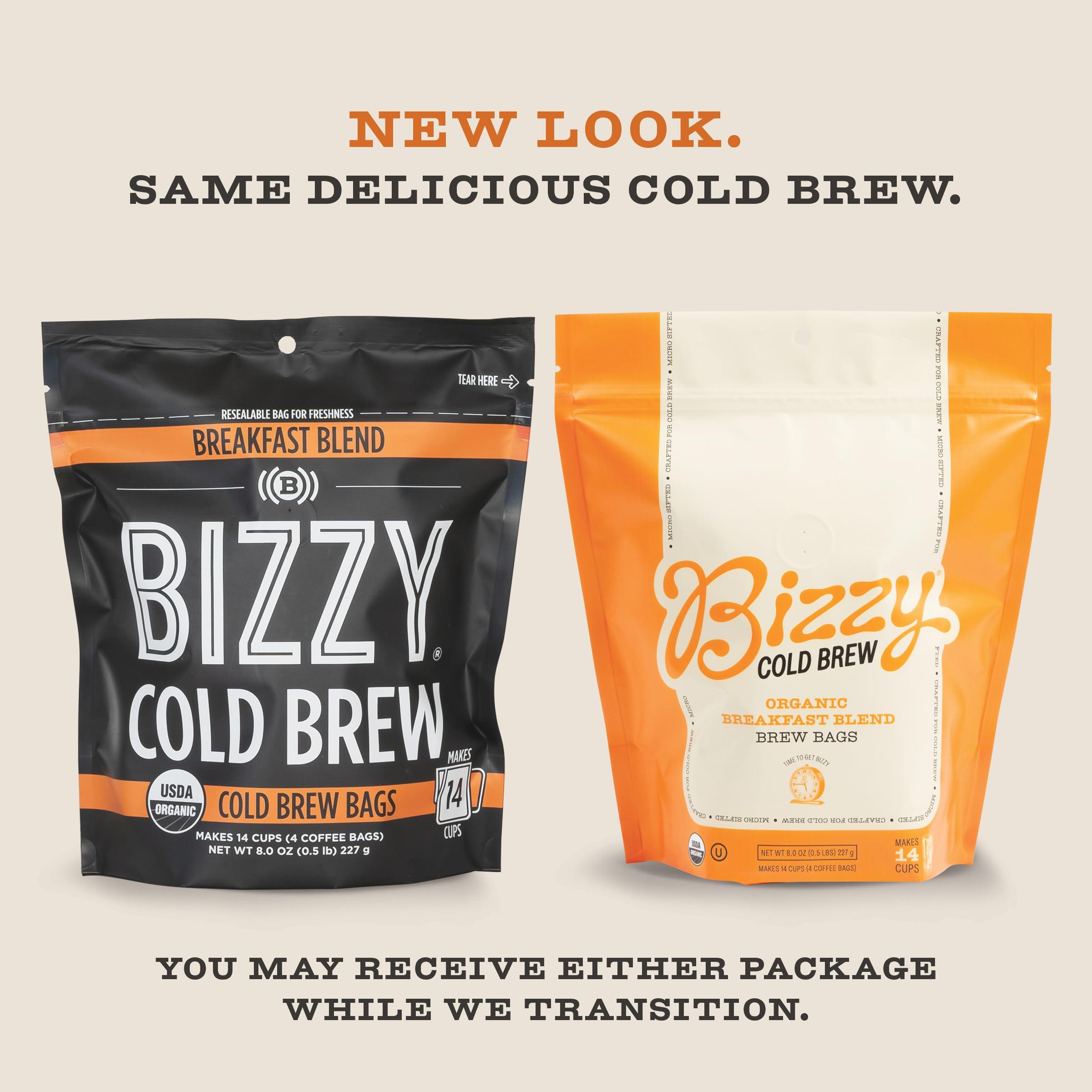 Bizzy Bizzy Organic Cold Brew Coffee | Bundle | Coarse Ground Coffee | Breakfast Blend 1 LB + Breakfast Blend Brew Bags 4-count | 2 Pack
