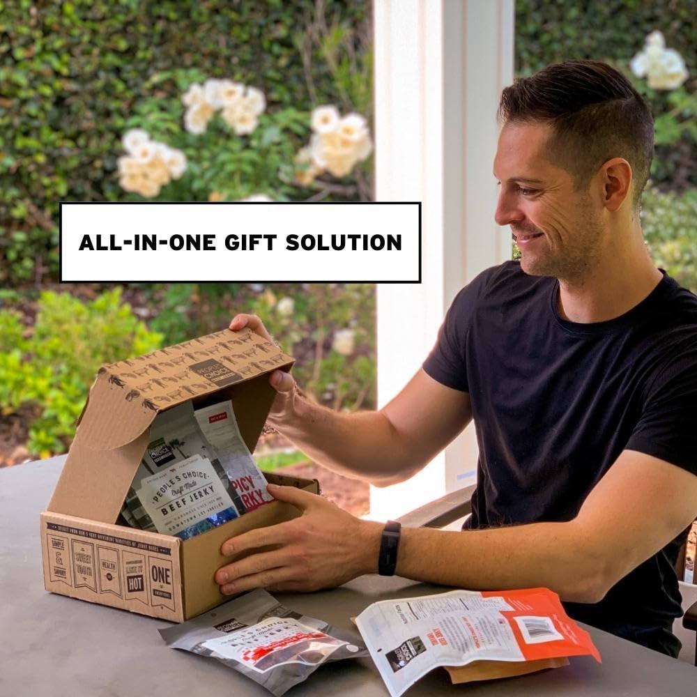 People's Choice Beef Jerky People\'s Choice Beef Jerky - Jerky Box - Simple & Savory - Dad Gift for Men - Protein Snacks Military Care Package - Christmas Presents for Men - Meat Snack Sampler Gift Basket - 4 Bags