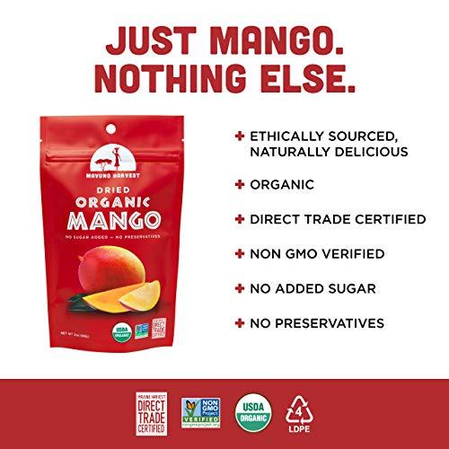 Mavuno Harvest Mavuno Harvest Mango Dried Fruit Snacks | Unsweetened Organic Dried Mango Slices | Gluten Free Healthy Snacks for Kids and Adults | Vegan, Non GMO, Direct Trade | 2 Ounce, Pack of 6