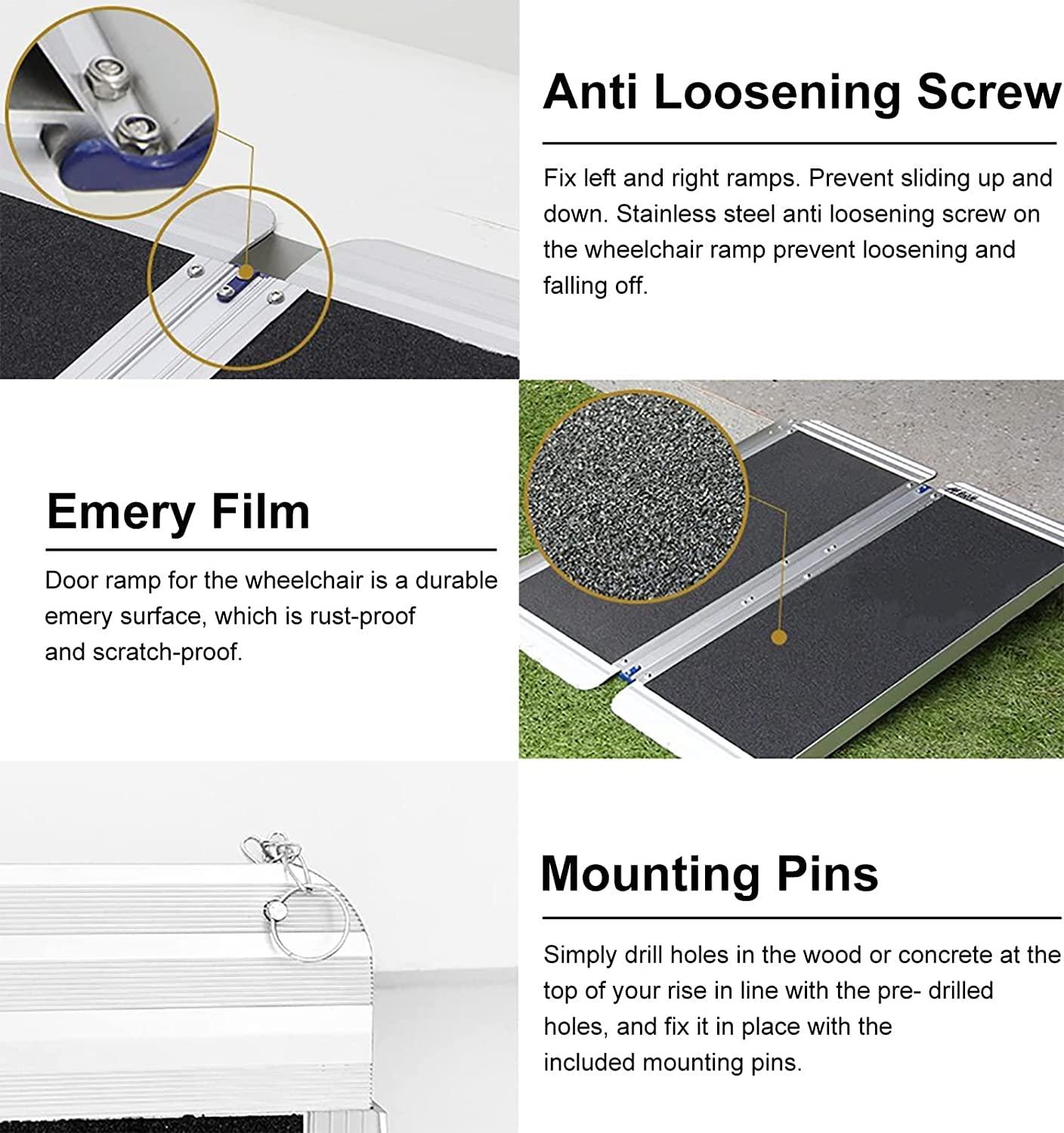 BKEKM Wheelchair Ramp Wheelchair Ramp Aluminum with Handle Threshold Ramp Portable Bridging Ramp Foldable Kerb Ramps for Indoor Outdoor Roadside Slope Anti-Slip