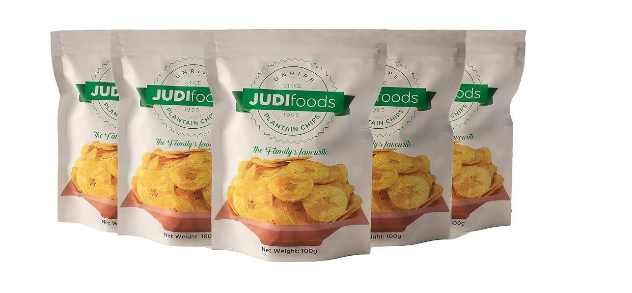 Judi Foods Judi Foods Plantain Chips- Unripe, Salted Plantain Chips, Organic Chips, Crispy Exotic Chips, 3.5 Ounce (Pack of 5)