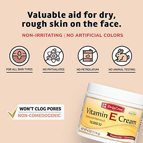 De La Cruz De La Cruz Vitamin E Cream Moisturizer for Face and Neck - Moisturizing Skin Care for All Skin Types - Made in USA, 4 OZ