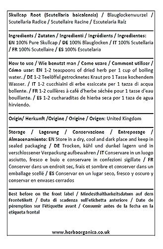 Herba Organica Herba Organica Skullcap Root | Scutellaria baicalensis | Pure and Natural Non-GMO | Perfect for Wellness Blends (50g)