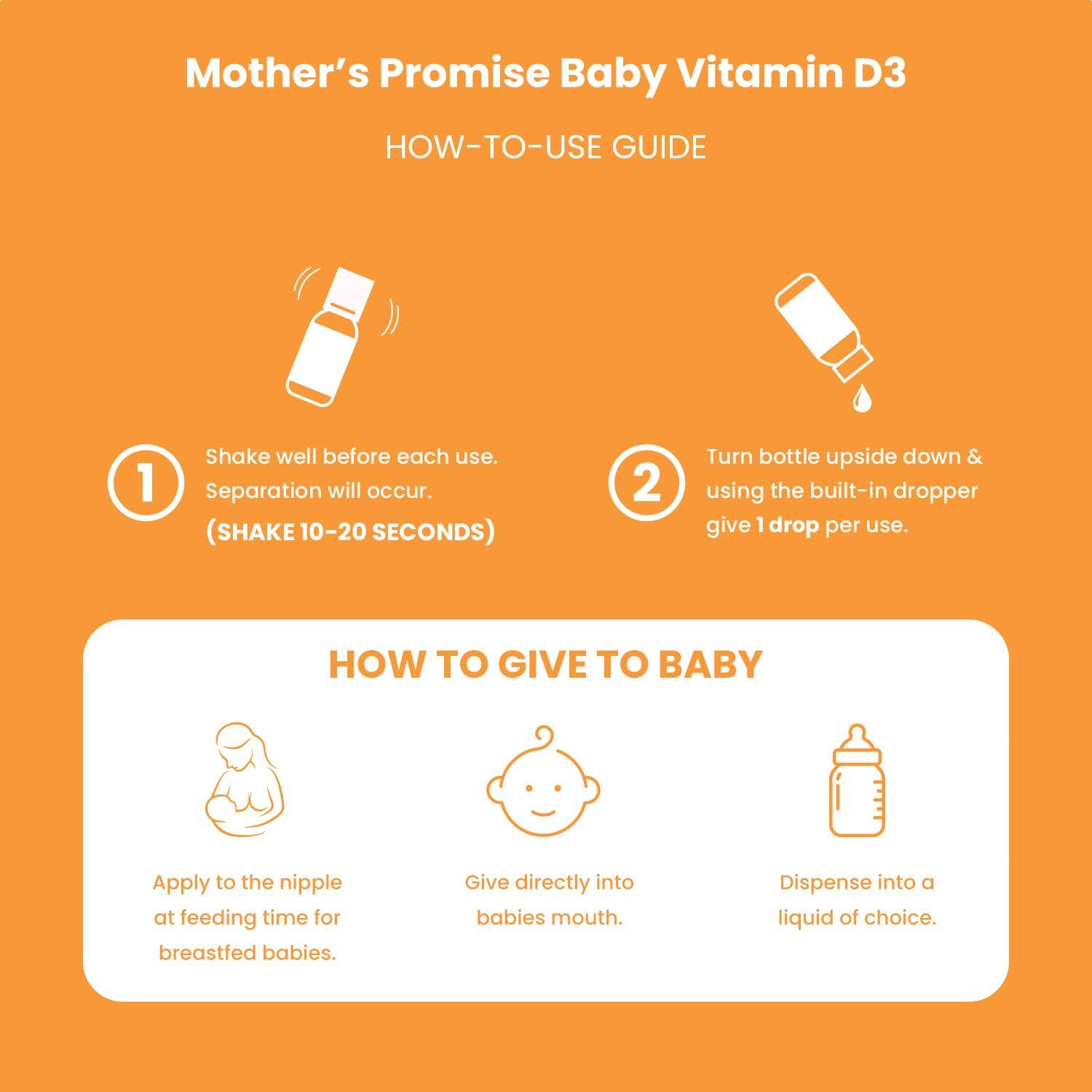 Mother\'s Promise Mother\'s Promise Organic Baby Vitamin D Drops | 100% Plant Based | Healthy Growth & Bone Development | Age Newborn+ | 180 Servings | Baby Vitamin D3 Liquid for Infants & Toddlers | 400 IU for Babies