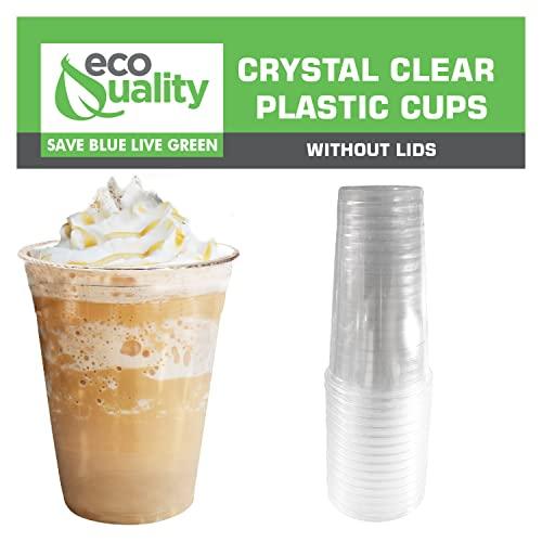 EcoQuality Clear Plastic Disposable Pet Cups | 24 oz Cups, 100 Pack | Crystal Clear PET Cup | Cold Smoothie | Iced Coffee Go Cups | Ideal for Coffee, Parfait, Juice, Soda, Cocktail, Party Cups (24oz, 100 count)