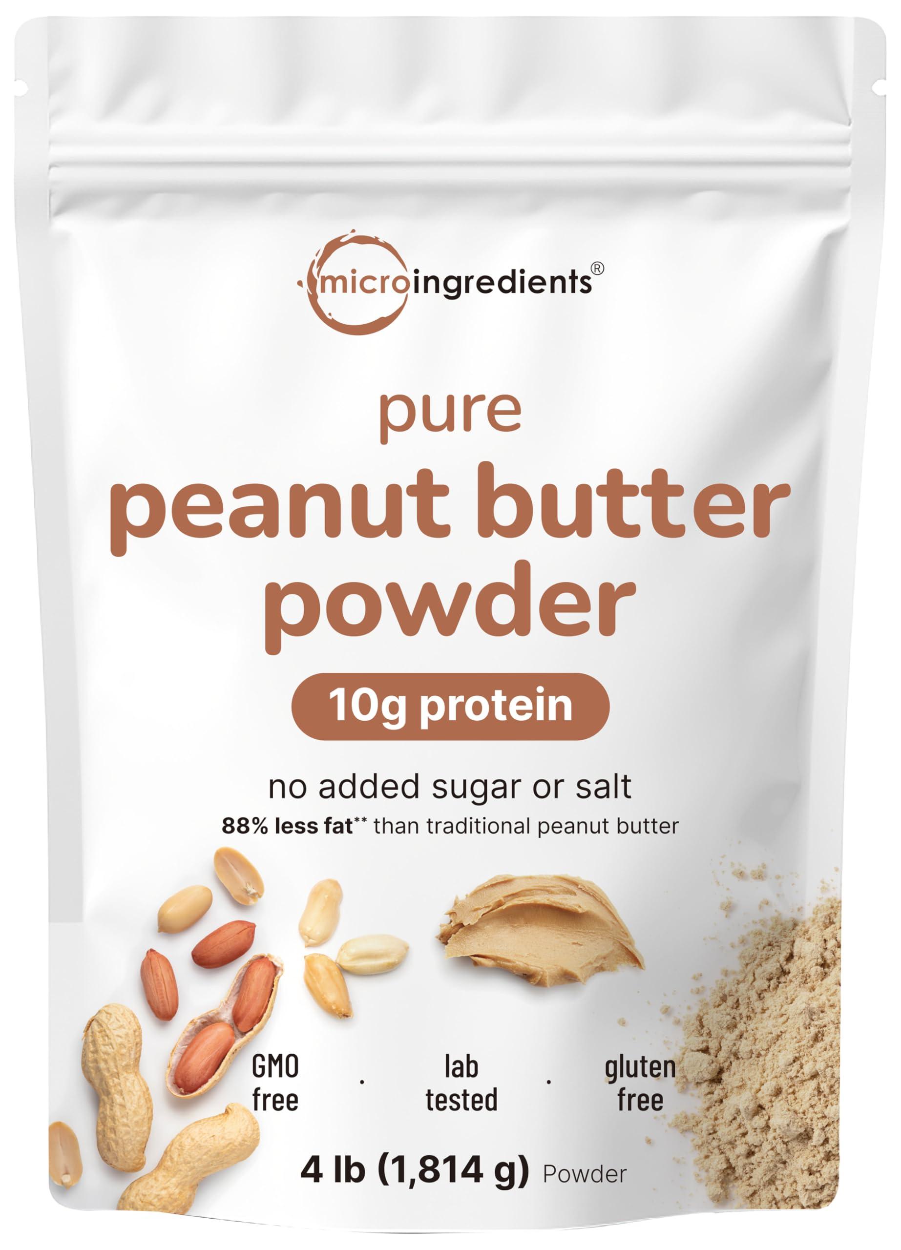 Micro Ingredients Micro Ingredients Peanut Butter Powder, 4lbs (106 Servings) | 10g Protein & 88% Less Fat | No Added Sugar or Salt from Natural Fresh Roasted Peanuts | Non-GMO