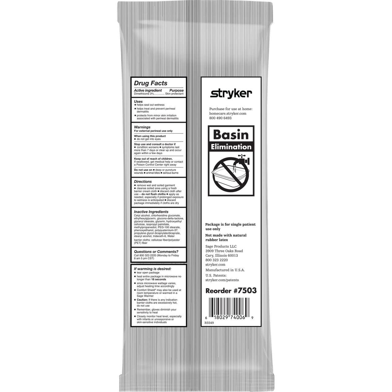 STRYKER Comfort Shield Barrier Cream Cloths - 3 Pack Large Wipes for Adults - Sage Brand