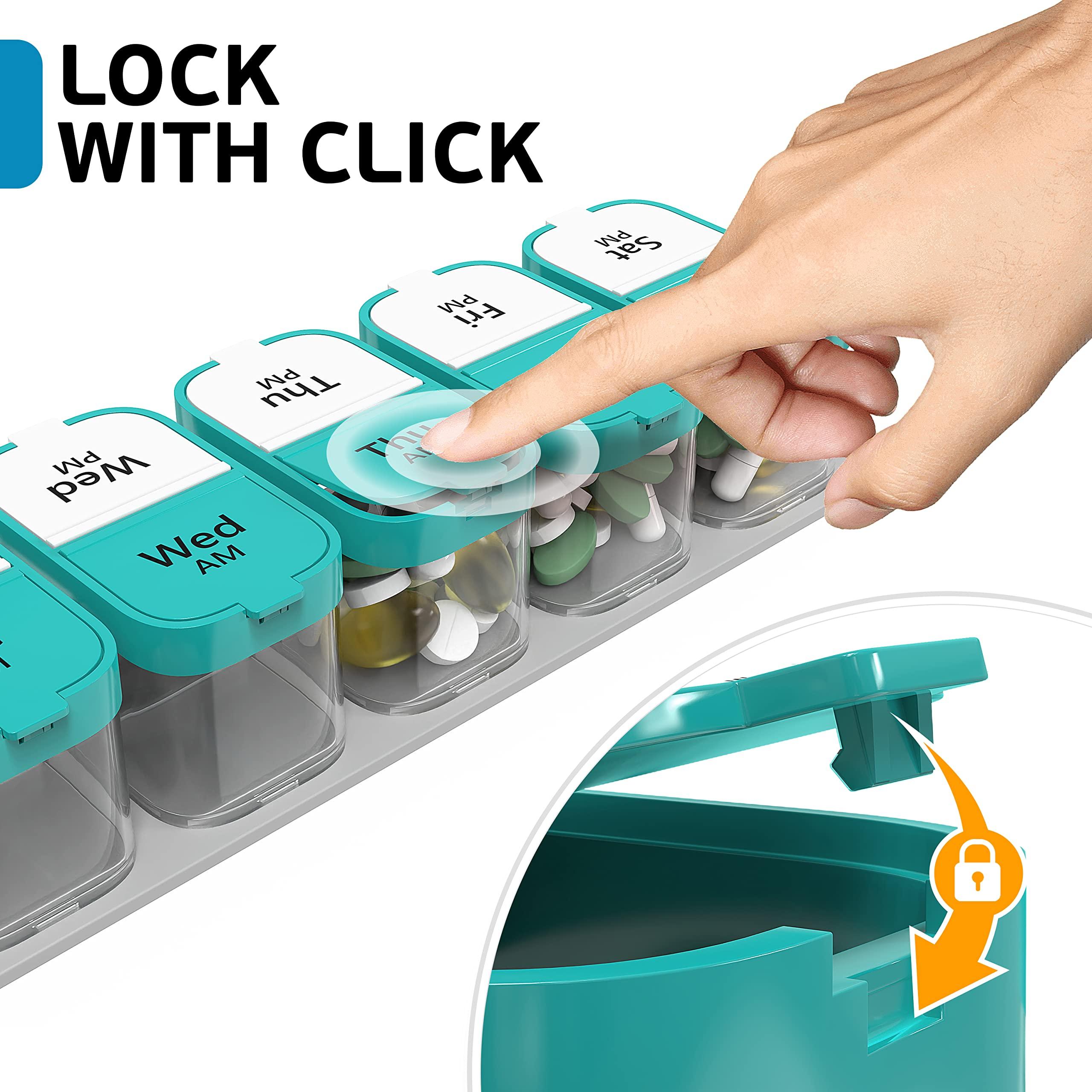 BEXEEN Extra Large Weekly Pill Organizer - XL Daily Pill Box - 7 Day Am Pm Pill Case Jumbo Pill Container for Supplements Big Pill Holder Twice A Day Oversized (Mint/White)