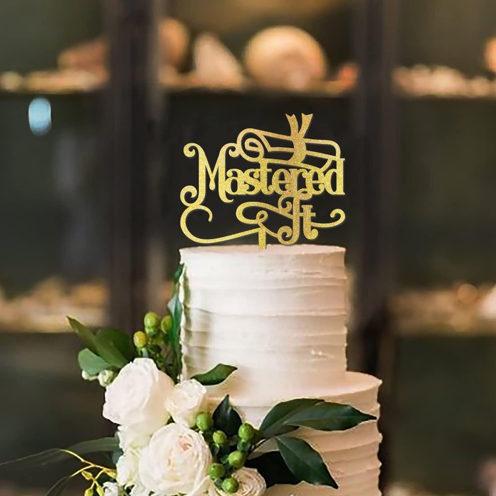 Generic Graduation Mastered It Happy Birthday Cake Topper Gold Glitter Graduation Baking Cake Decorations Graduation Diploma Cupcake Topper Picks Customized Wood Cake Party Decoration Celebration