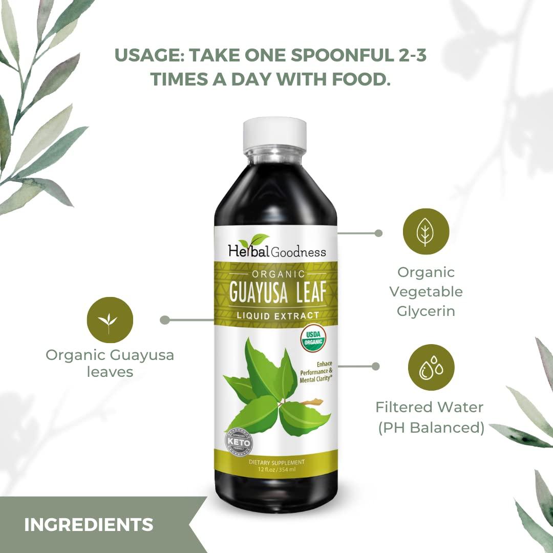 Herbal Papaya USDA Organic guayusa Loose Leaf Extract 12oz - Caffeine Extract Liquid guayusa Drink - for Increased Energy, Mood, Concentration, Immunity and Digestion - Natural Caffeine Energy Drink - Made in USA