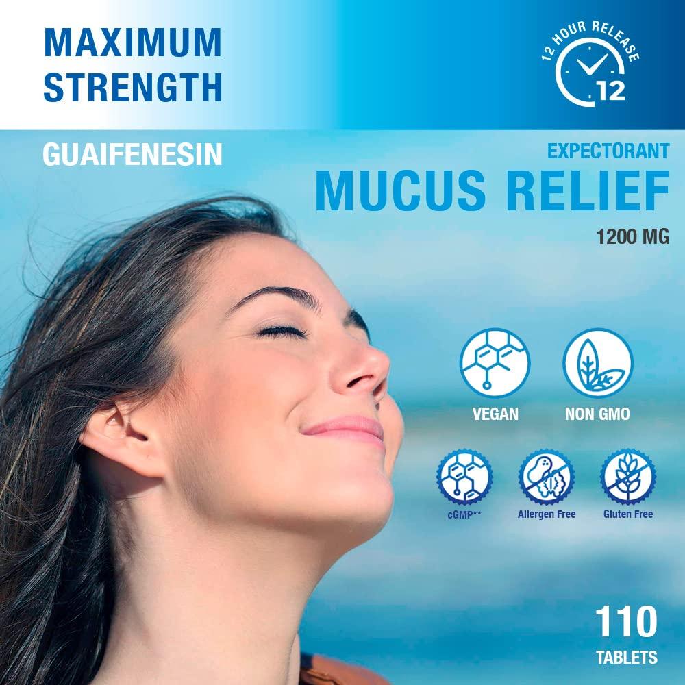 P Puregen Labs Puregen Labs Mucus Relief 12 Hour Extended Release Guaifenesin 1200mg Maximum Strength | Total 220 Tablets | Relief from Cough, Cold, Nasal & Chest Congestion | Expectorant | Extended Release Tablets