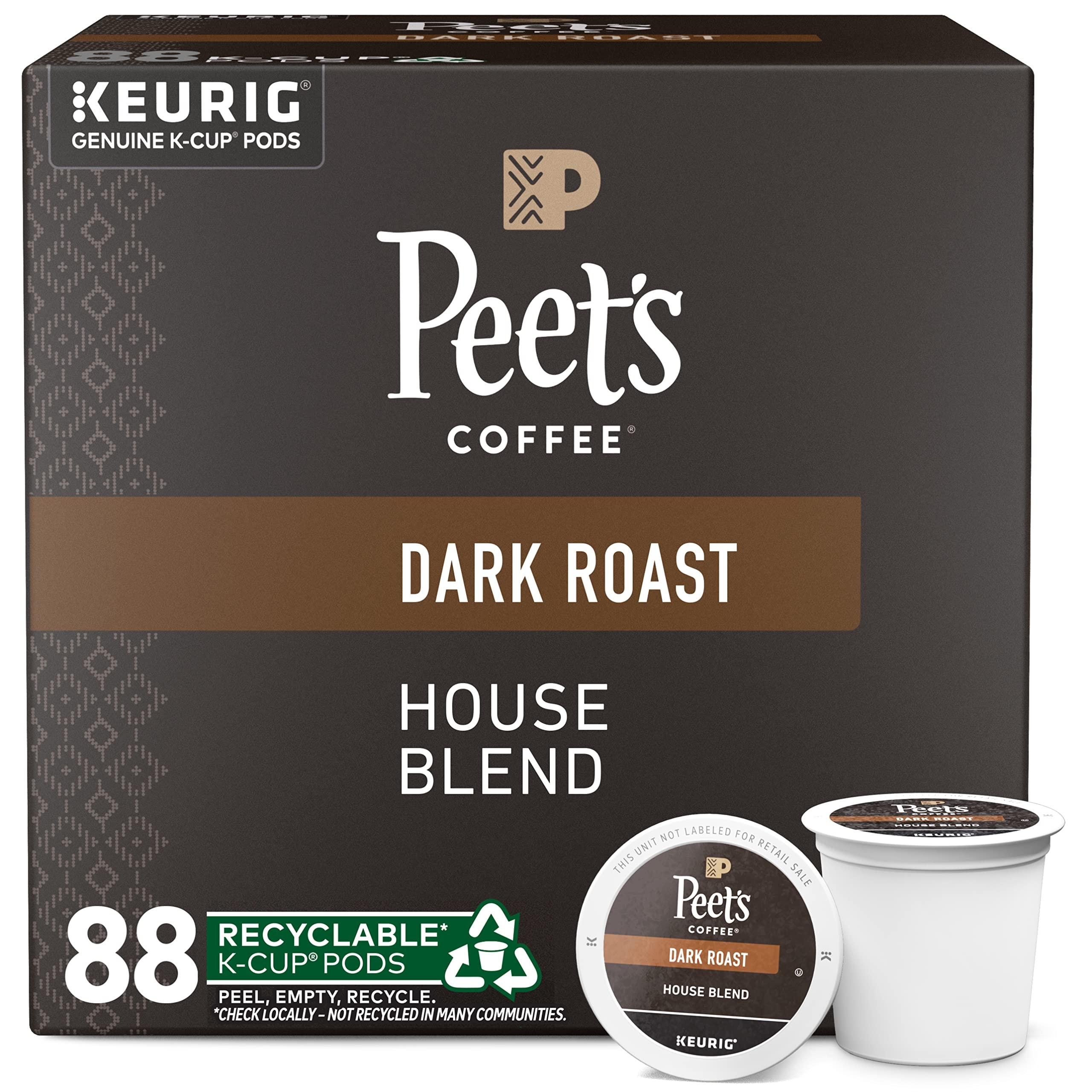 Peet's Coffee Peet\'s Coffee, Dark Roast Keurig K-Cup Pods - House Blend 88 Count (4 Boxes of 22 K-Cup Pods)